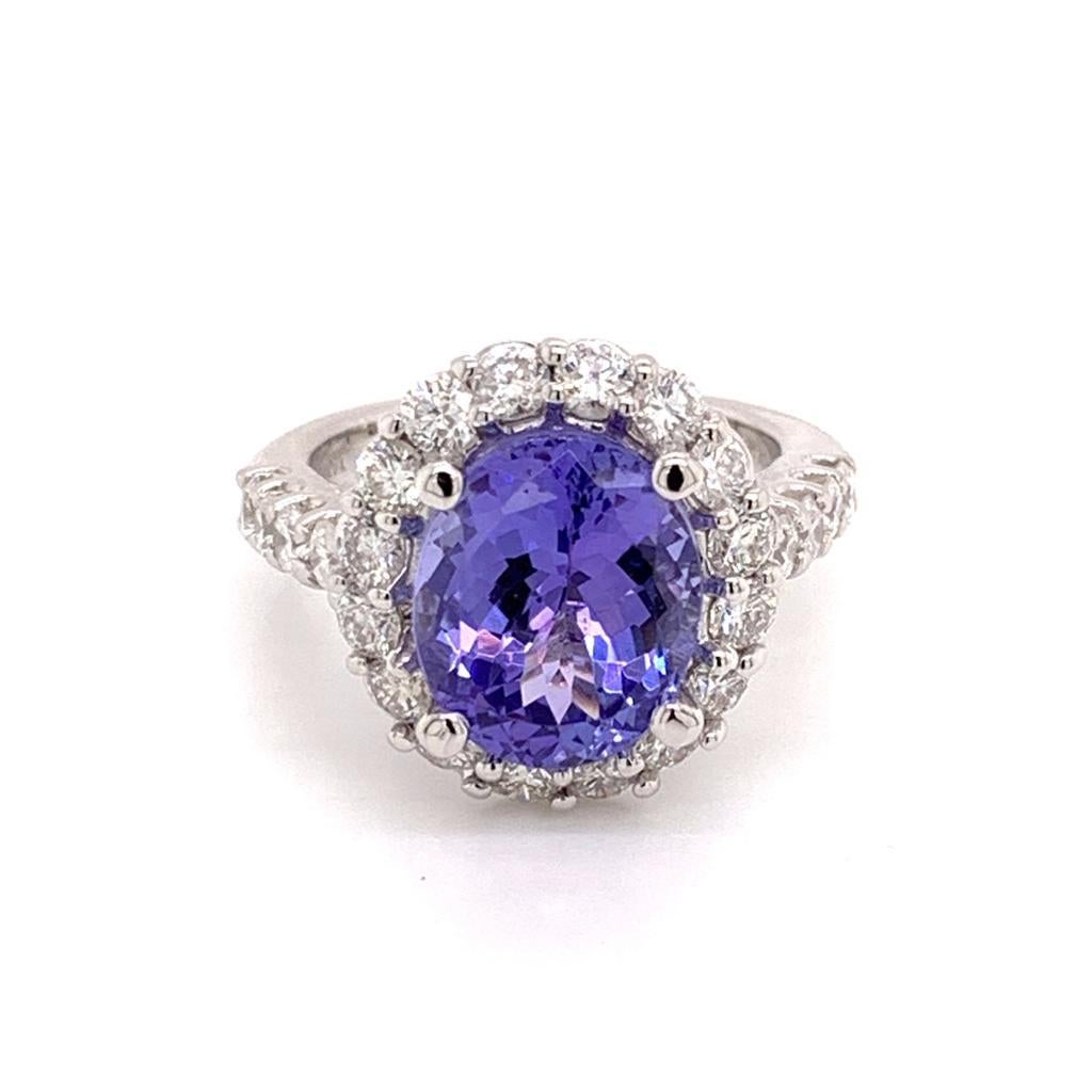 Tanzanite Diamond Ring 14k White Gold 5.30 TCW Certified For Sale 14