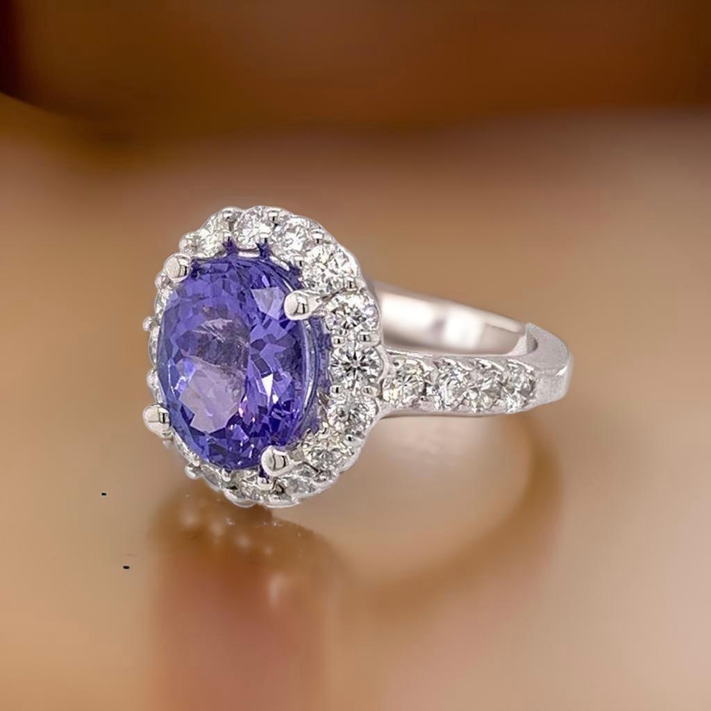 Tanzanite Diamond Ring 14k White Gold 5.30 TCW Certified For Sale 1