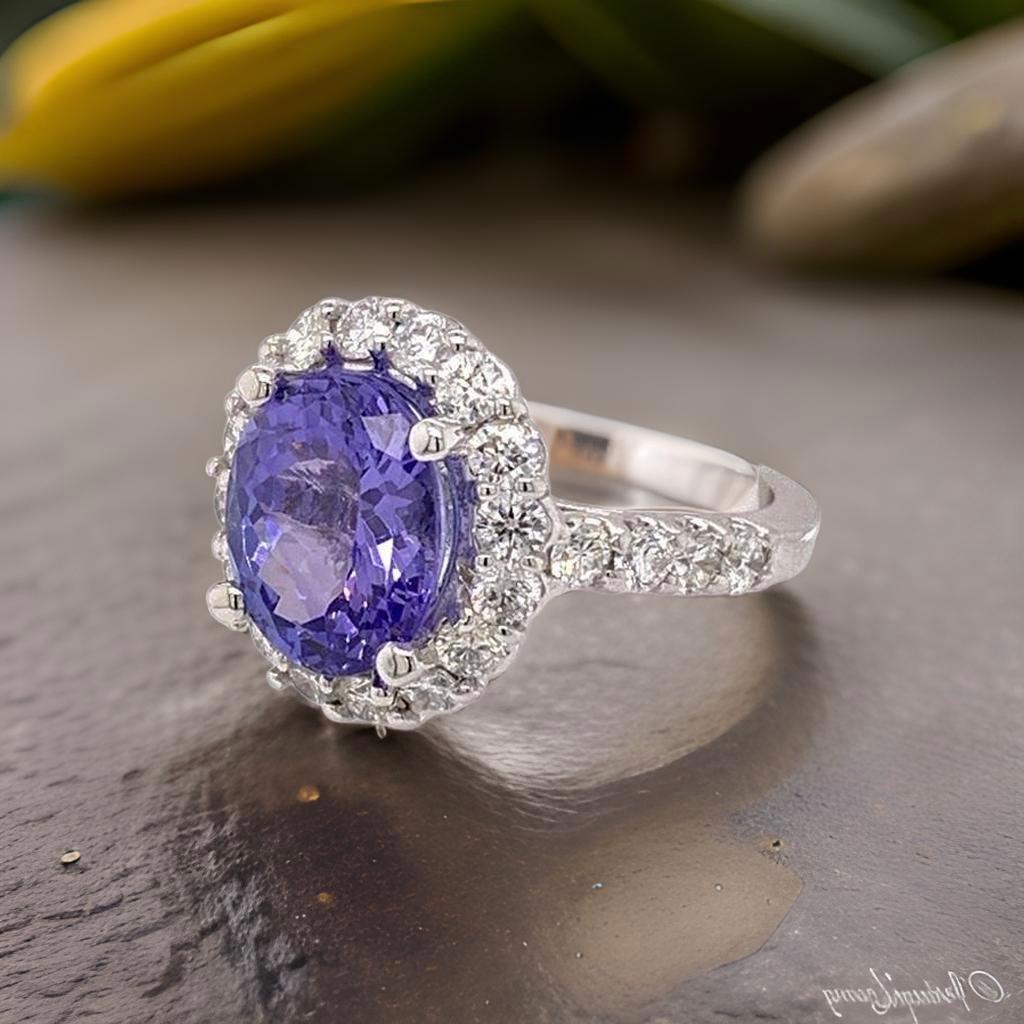 Tanzanite Diamond Ring 14k White Gold 5.30 TCW Certified For Sale 4