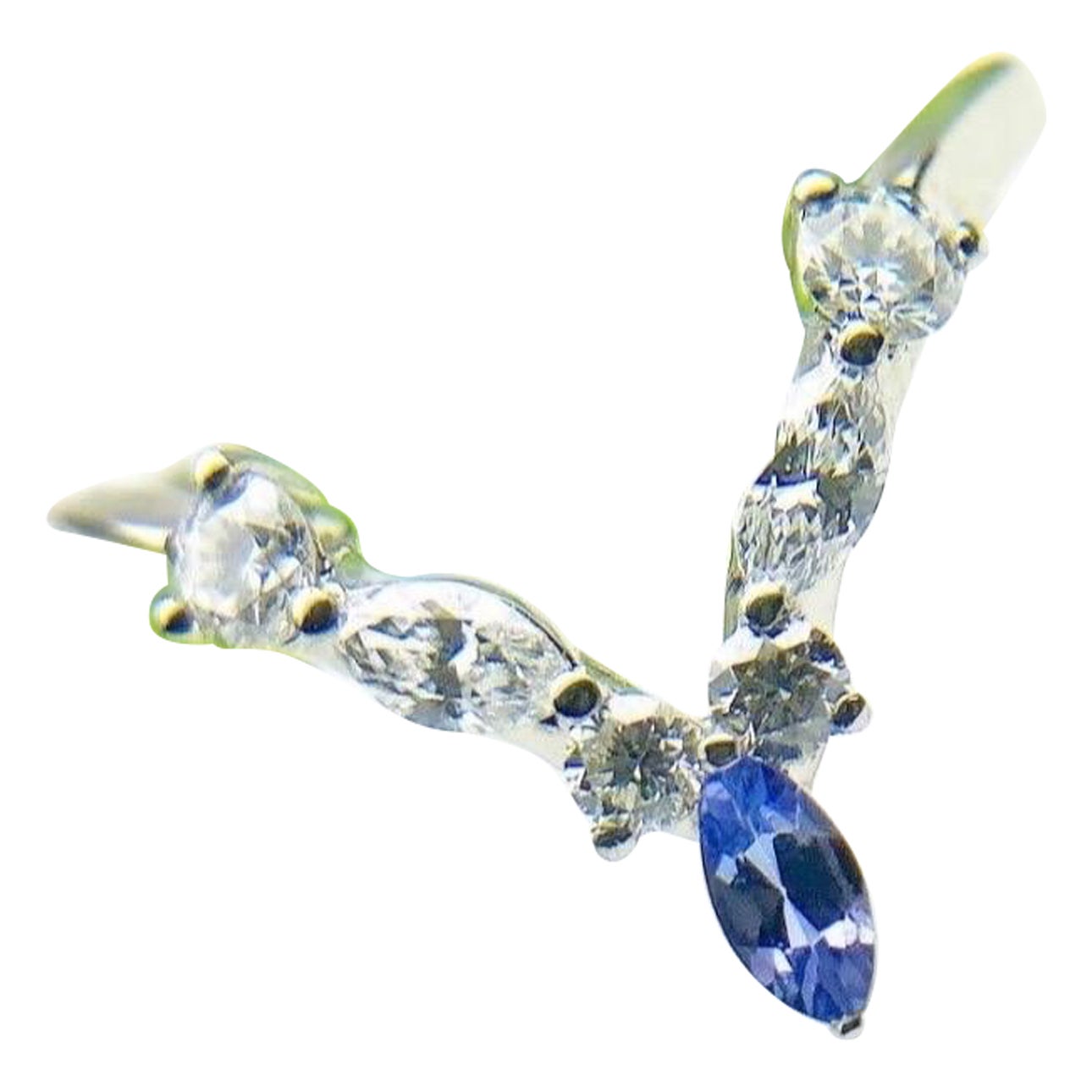 Tansanit Diamantring 14KT Gold V-Ring Ehering mit Tansanit, gestapelter Ring Größe 6 im Angebot