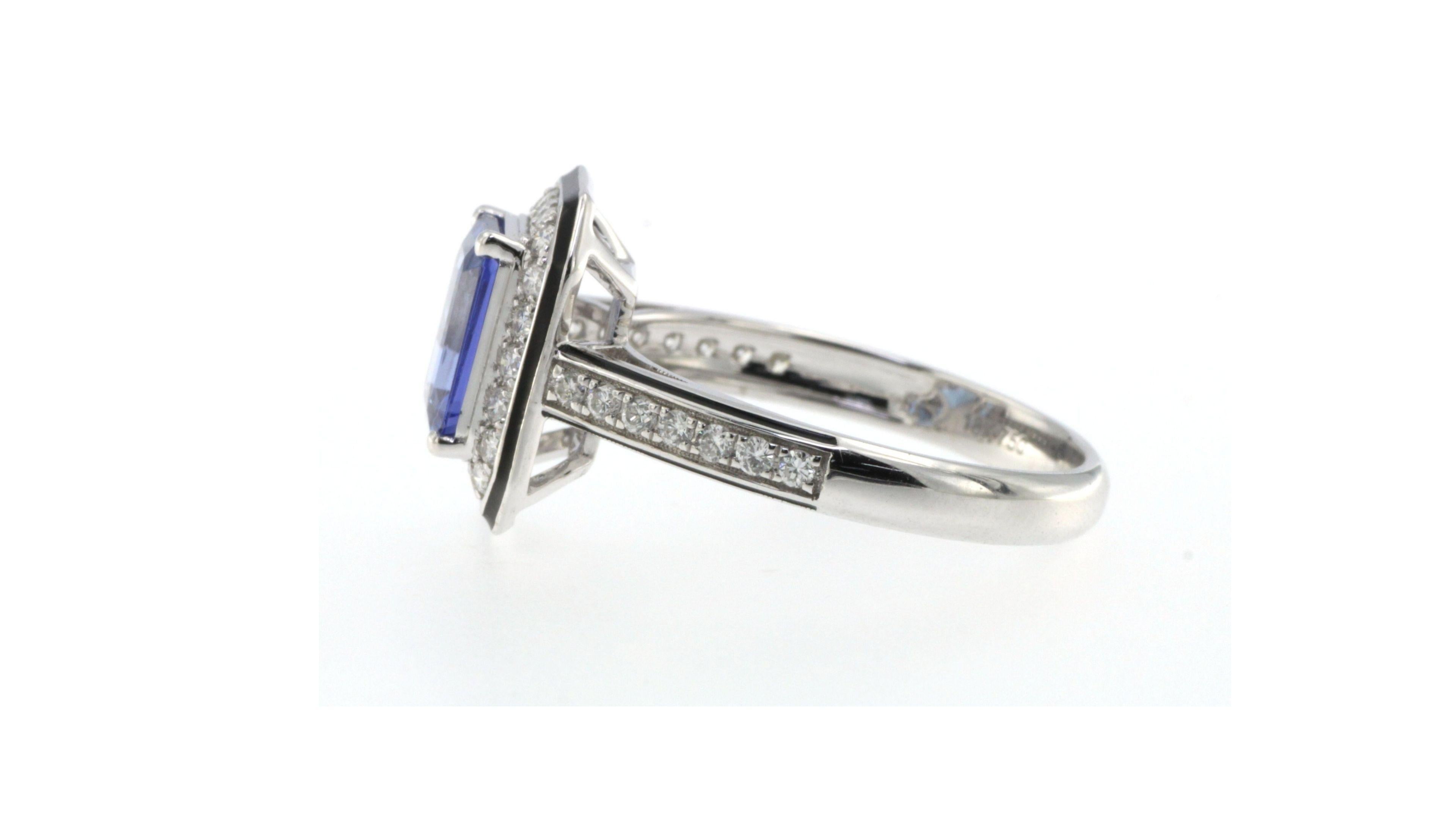 Contemporary Tanzanite Diamond Ring 18K White Gold For Sale