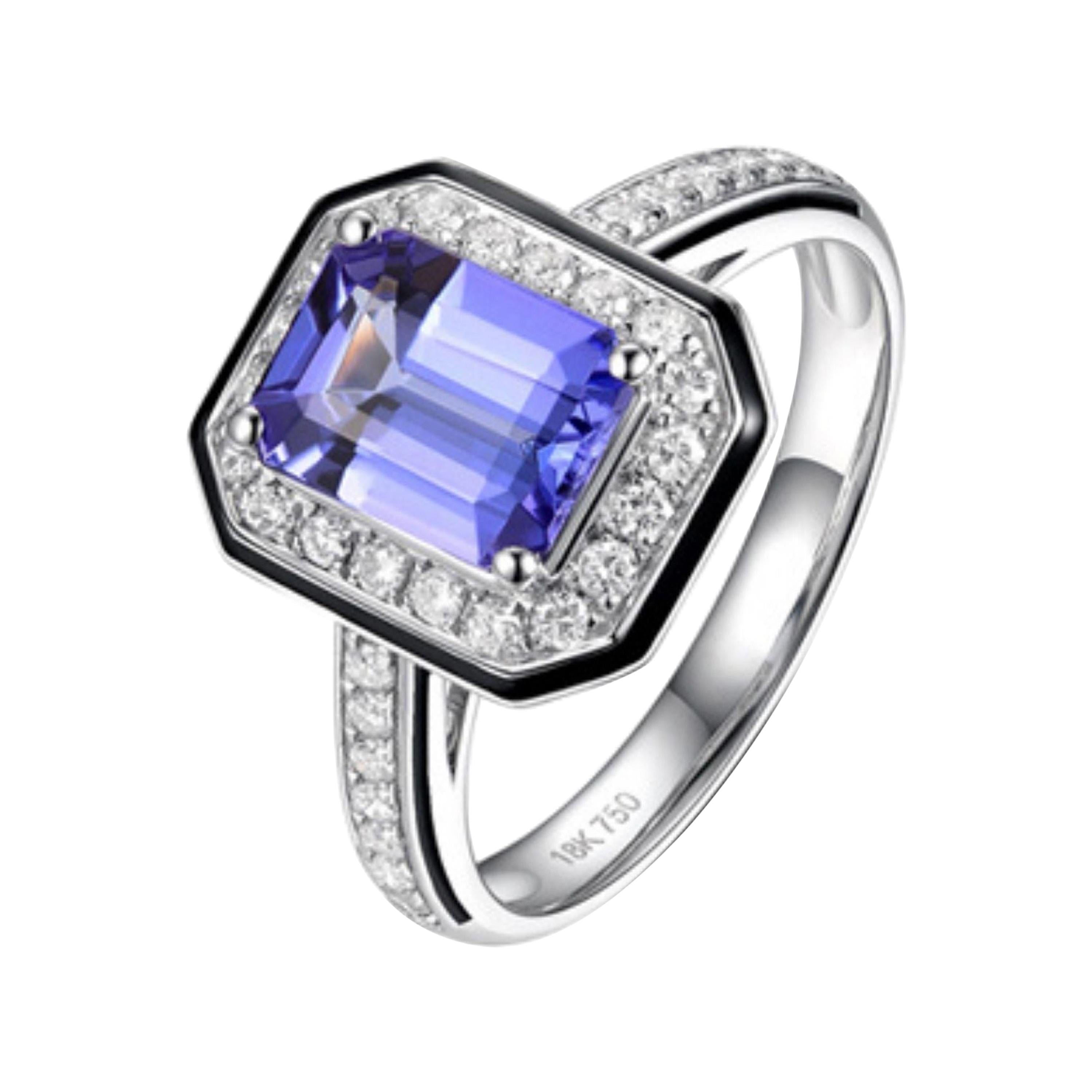 Tanzanite Diamond Ring 18K White Gold For Sale