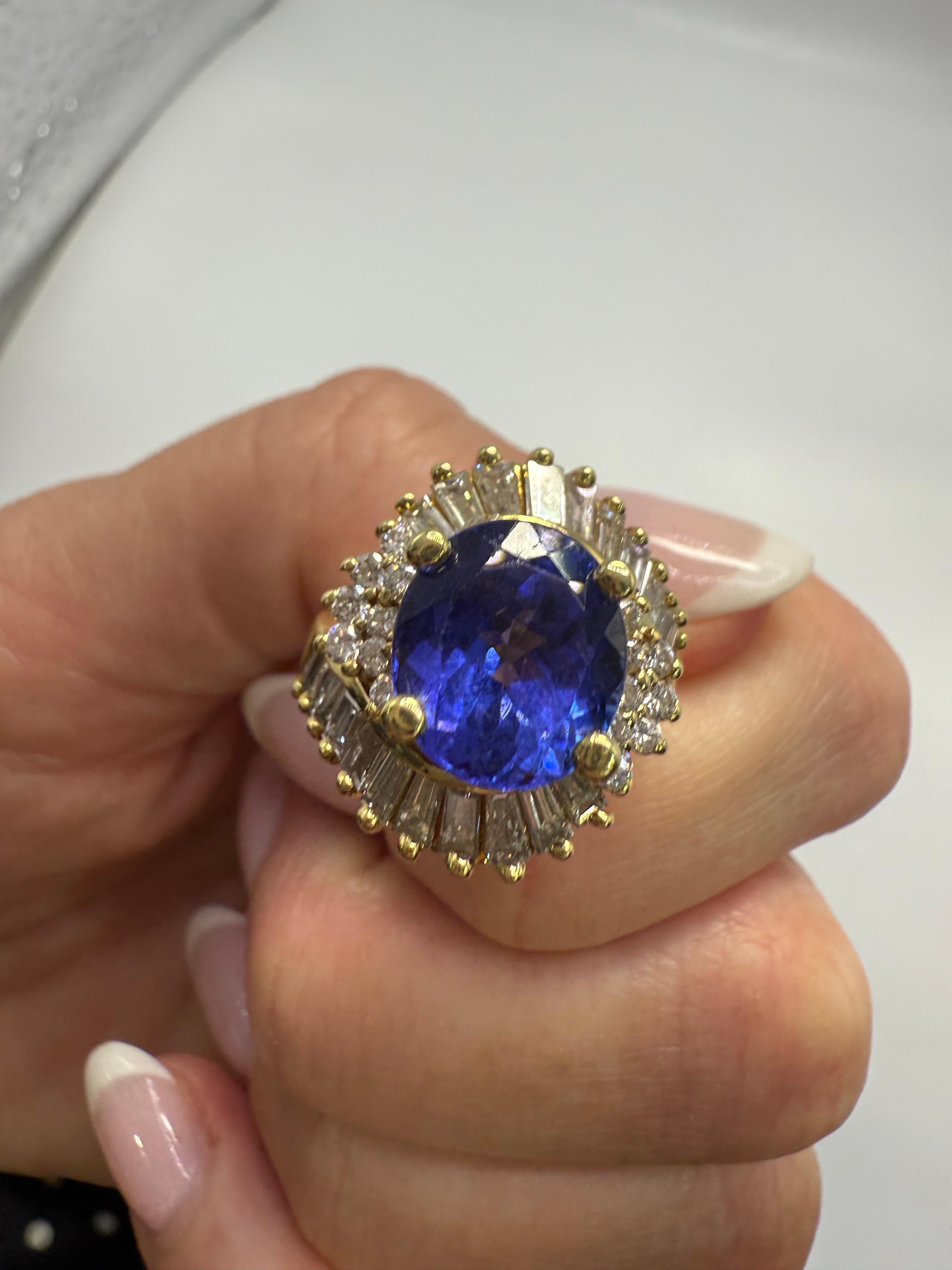 da uomo o donna Anello con tanzanite e diamanti in oro 18KT in vendita