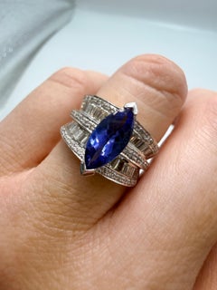 Tanzanite & Diamond ring 18KT white gold cocktail diamond ring