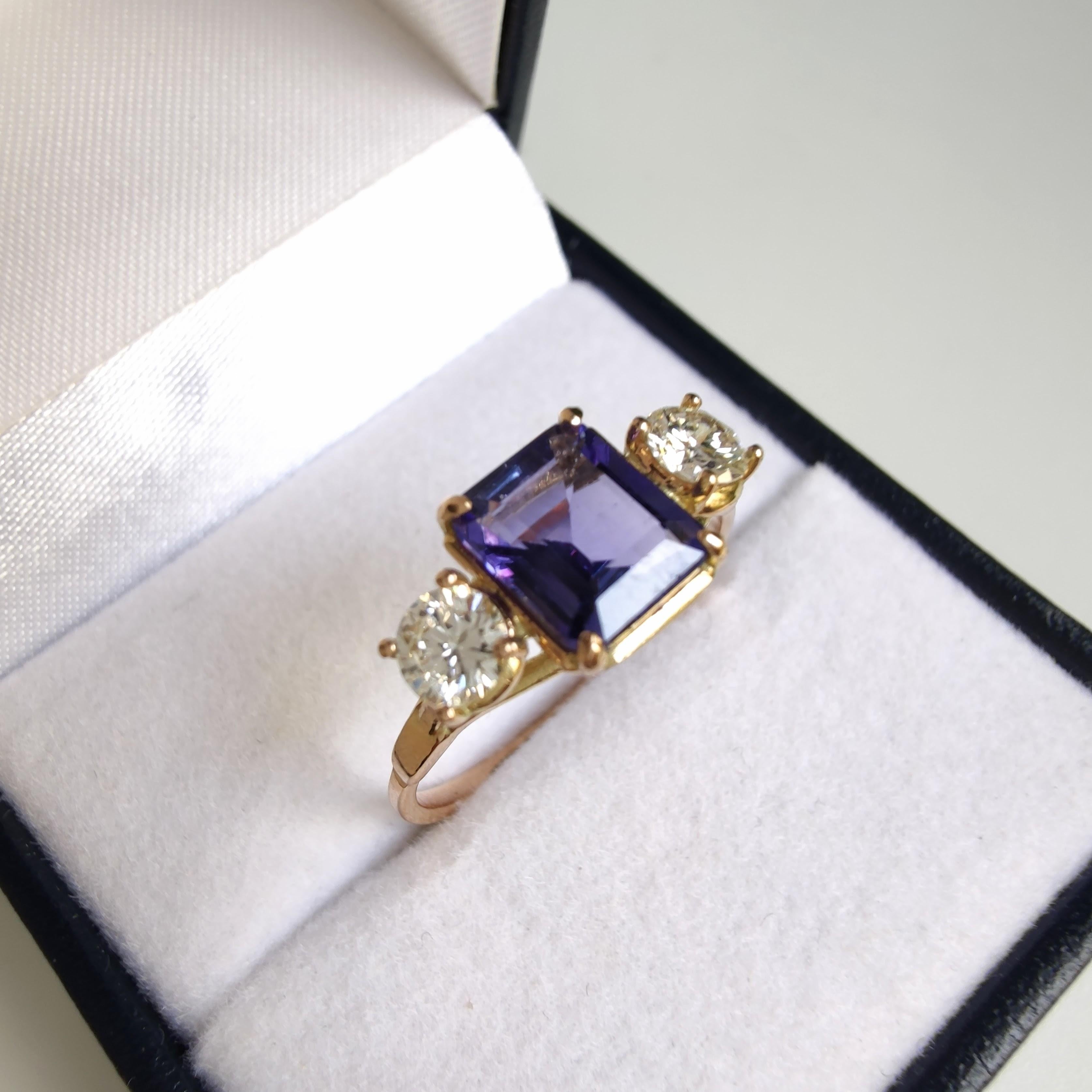 Emerald Cut Tanzanite Diamond Ring Certified Handmade Jewelry Women 14K Gold Engagemet Ring For Sale