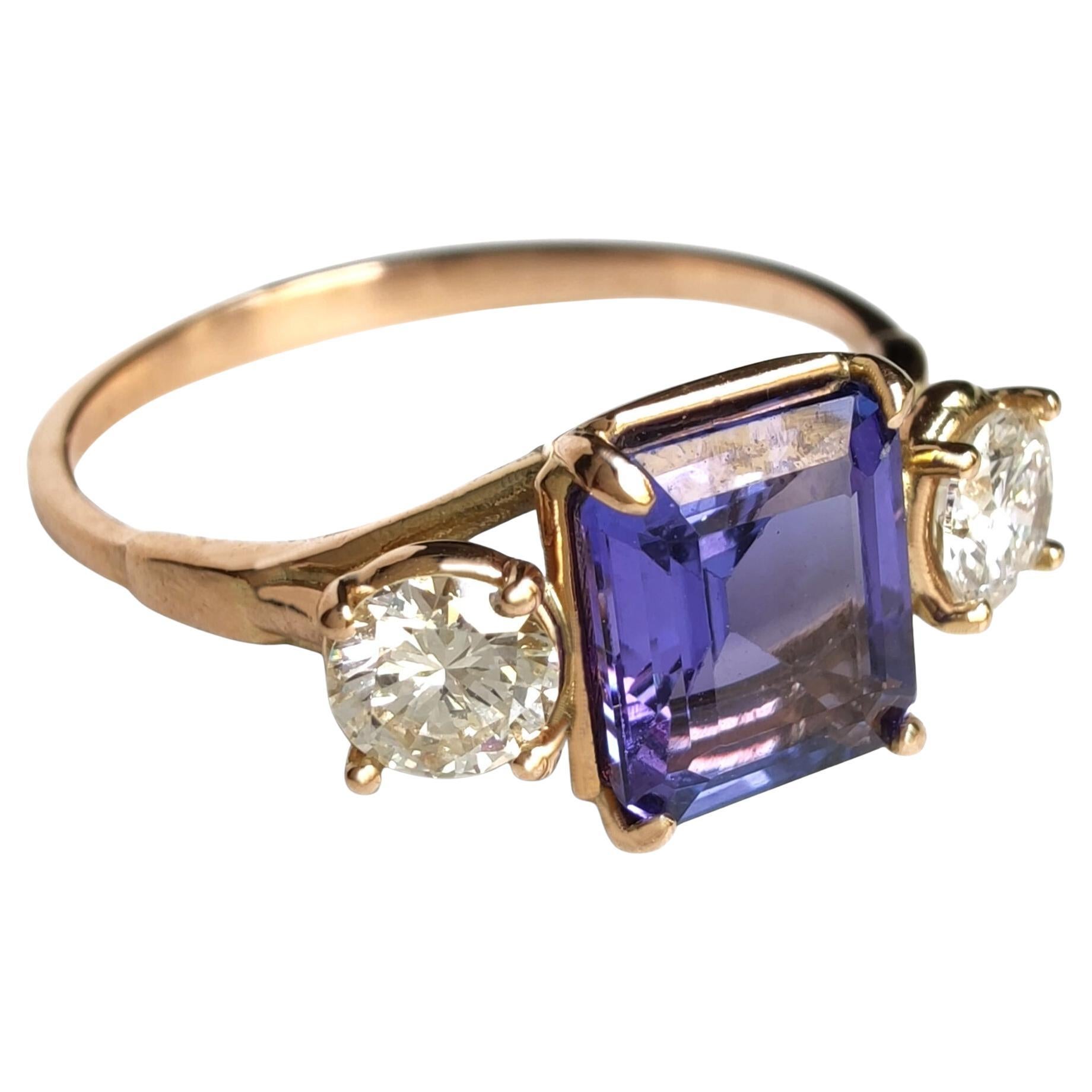 Tanzanite Diamond Ring Certified Handmade Jewelry Women 14K Gold Engagemet Ring For Sale