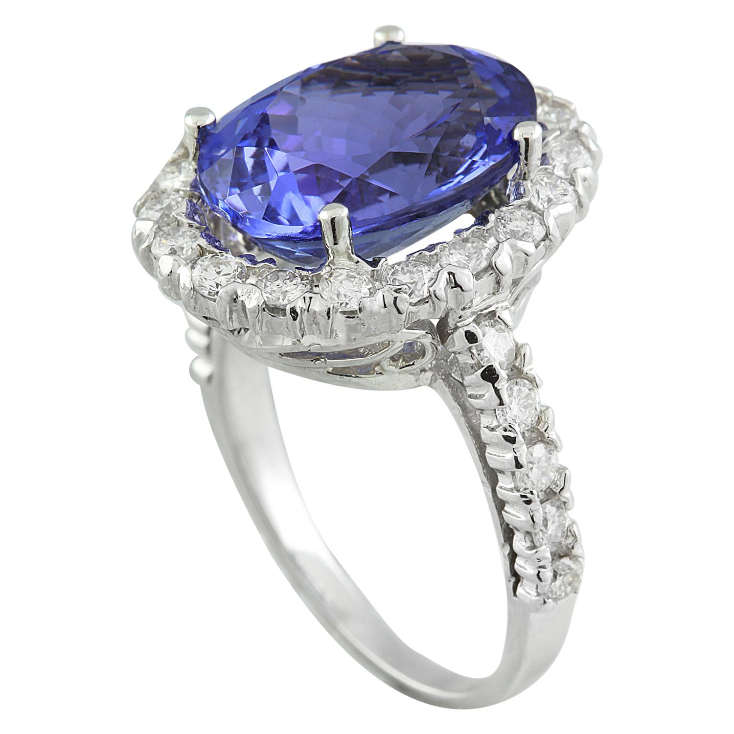 Oval Cut Tanzanite Diamond Ring In 14 Karat White Gold For Sale