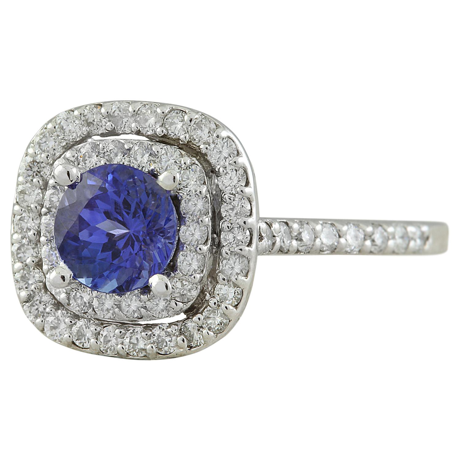 Modern Tanzanite Diamond Ring In 14 Karat White Gold For Sale