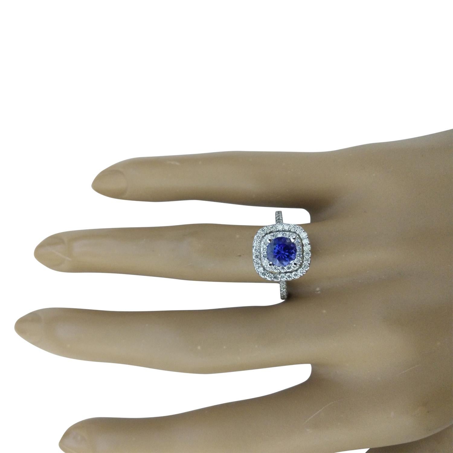 Round Cut Tanzanite Diamond Ring In 14 Karat White Gold For Sale