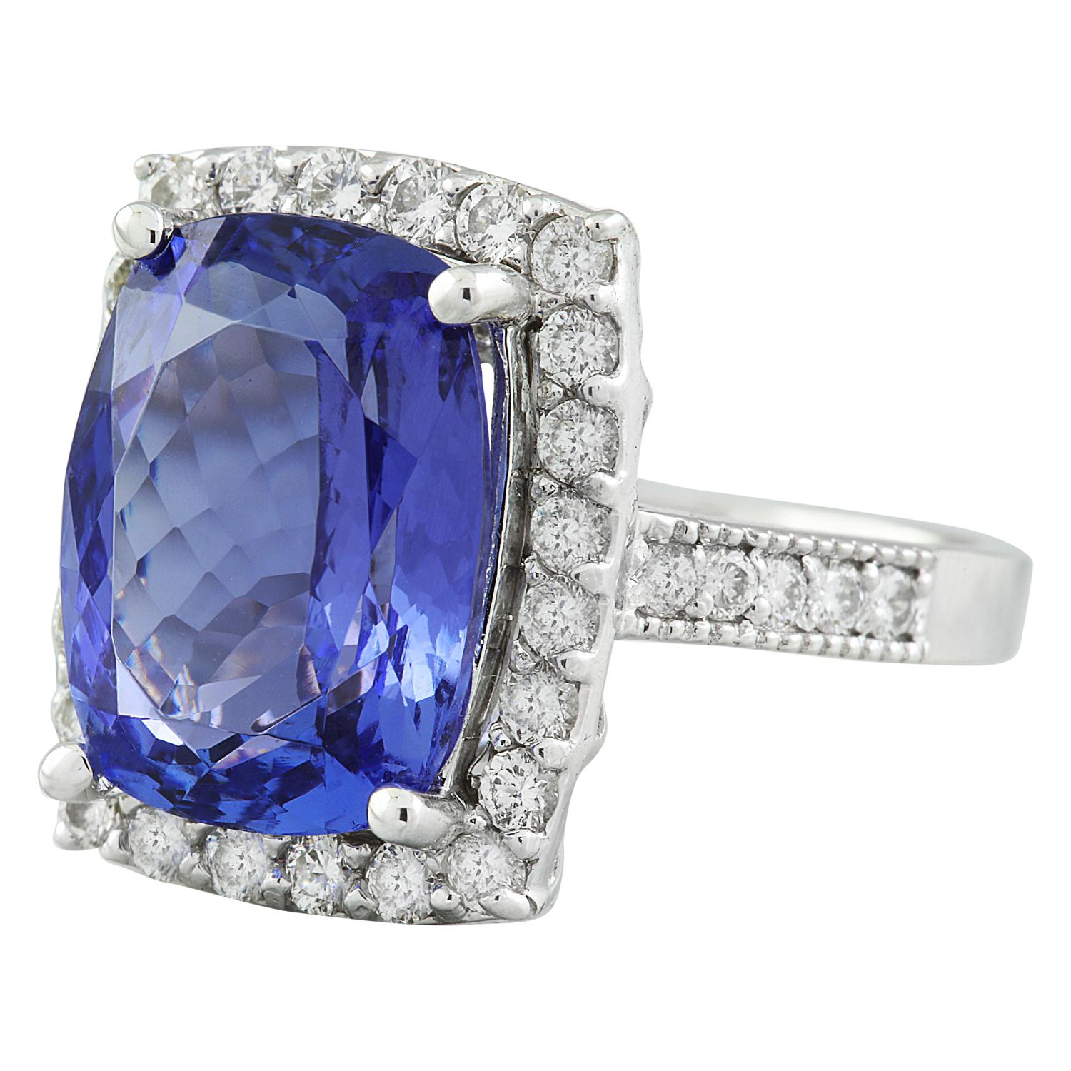 Women's Tanzanite Diamond Ring In 14 Karat White Gold For Sale
