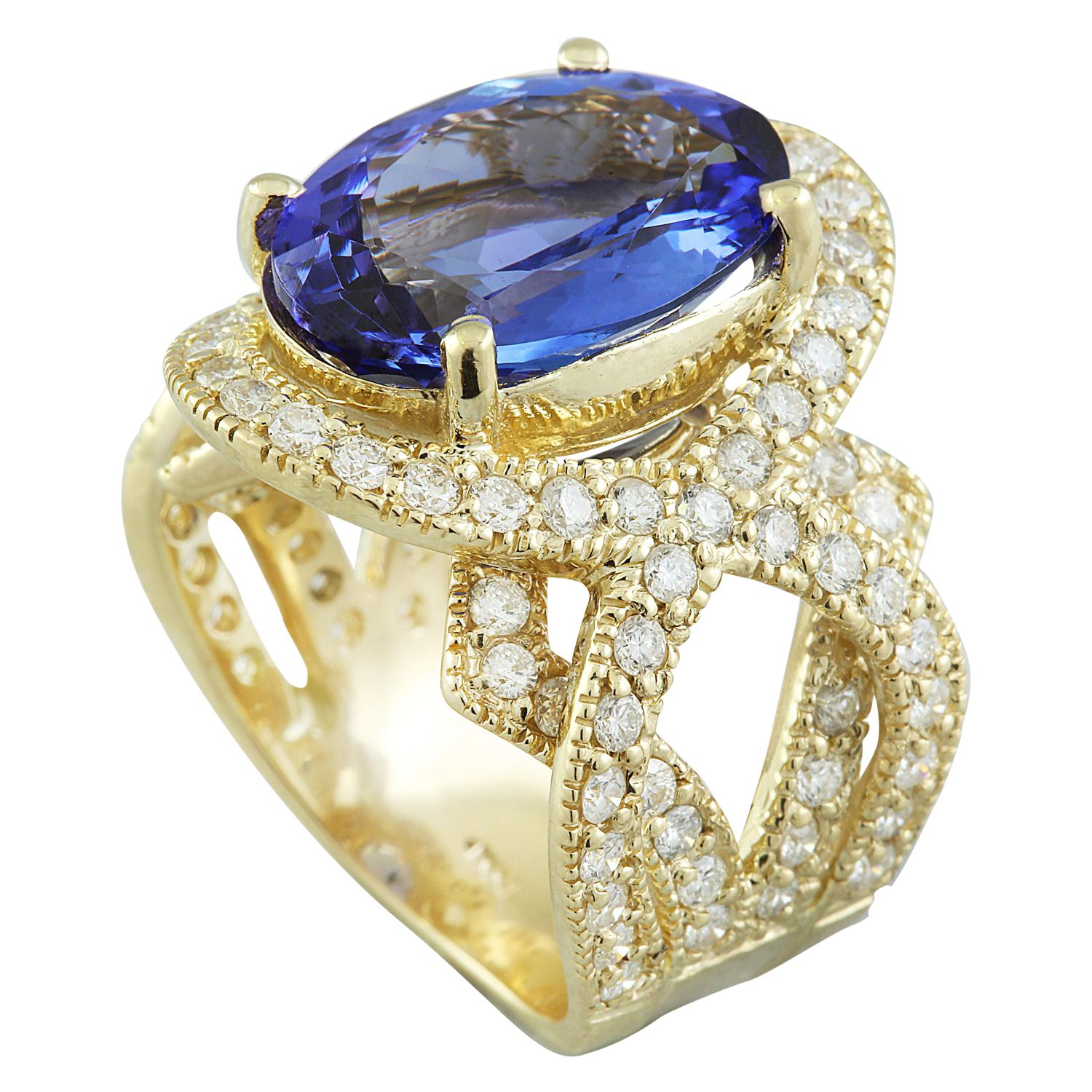 Oval Cut Tanzanite Diamond Ring In 14 Karat Yellow Gold For Sale