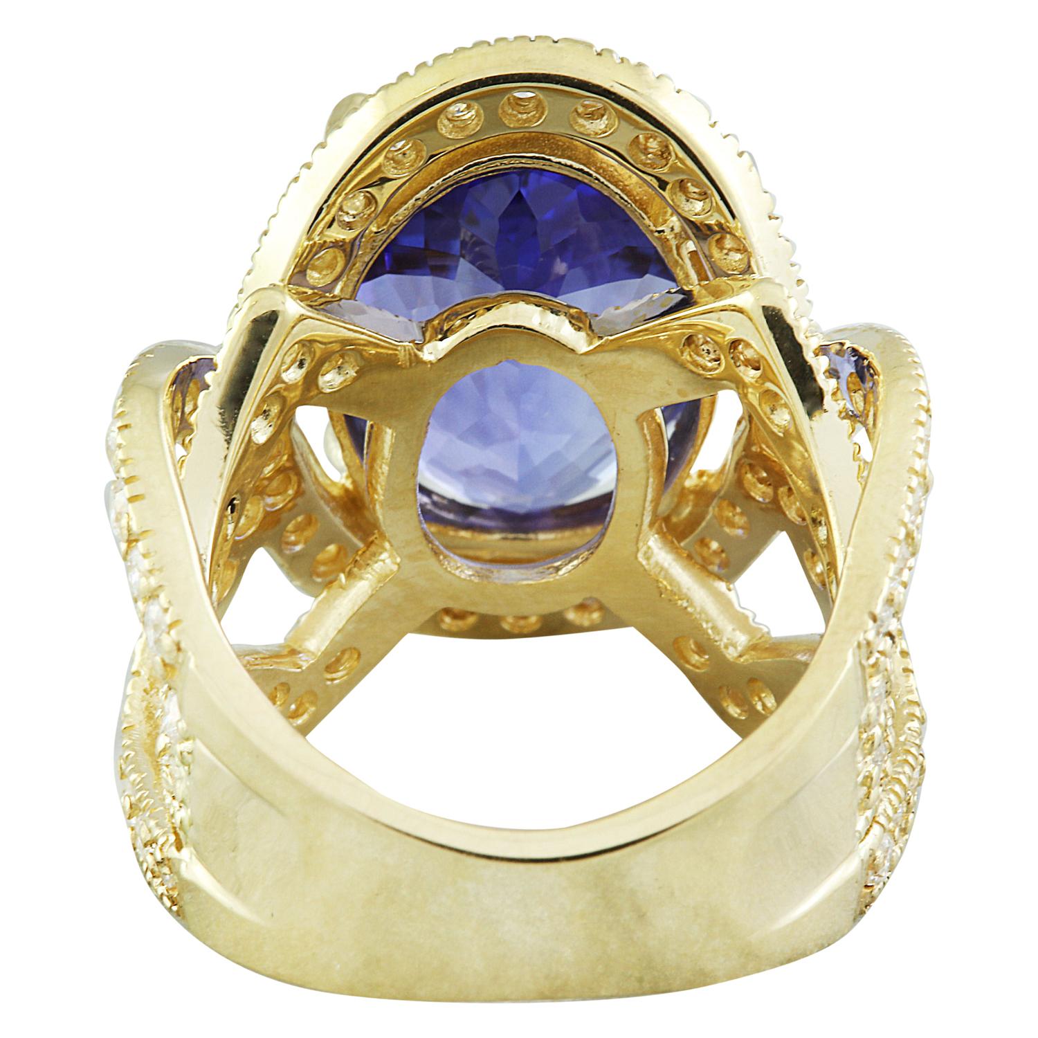 Tanzanite Diamond Ring In 14 Karat Yellow Gold In New Condition For Sale In Los Angeles, CA