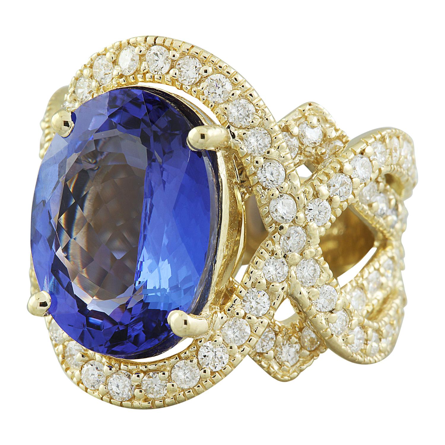 Women's Tanzanite Diamond Ring In 14 Karat Yellow Gold For Sale