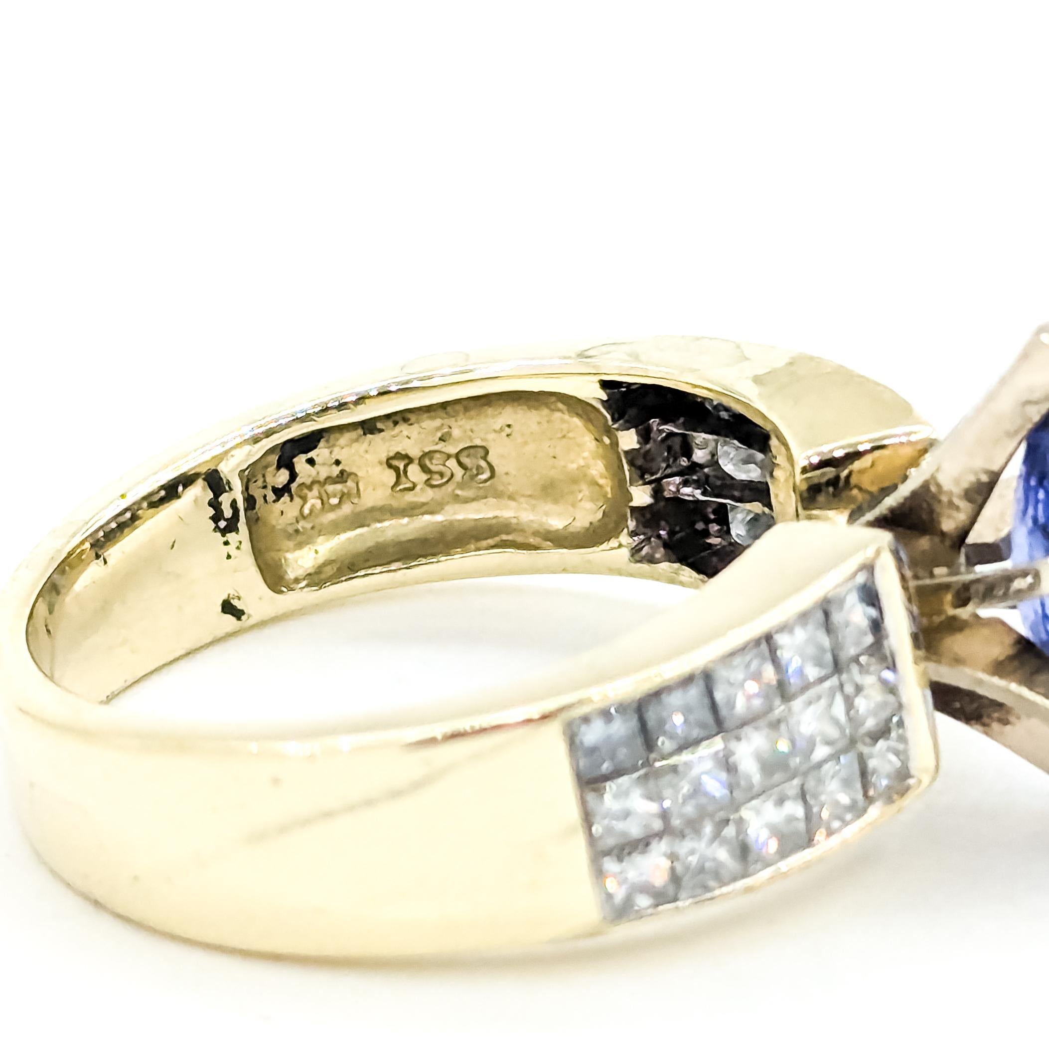 Bague en or jaune 14k avec tanzanite et diamant en vente 4