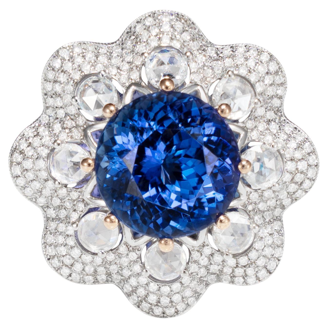 Sunita Nahata Tanzanite 7.43ct. Fancy Ring in 18Karat Rose Gold with Diamond. For Sale