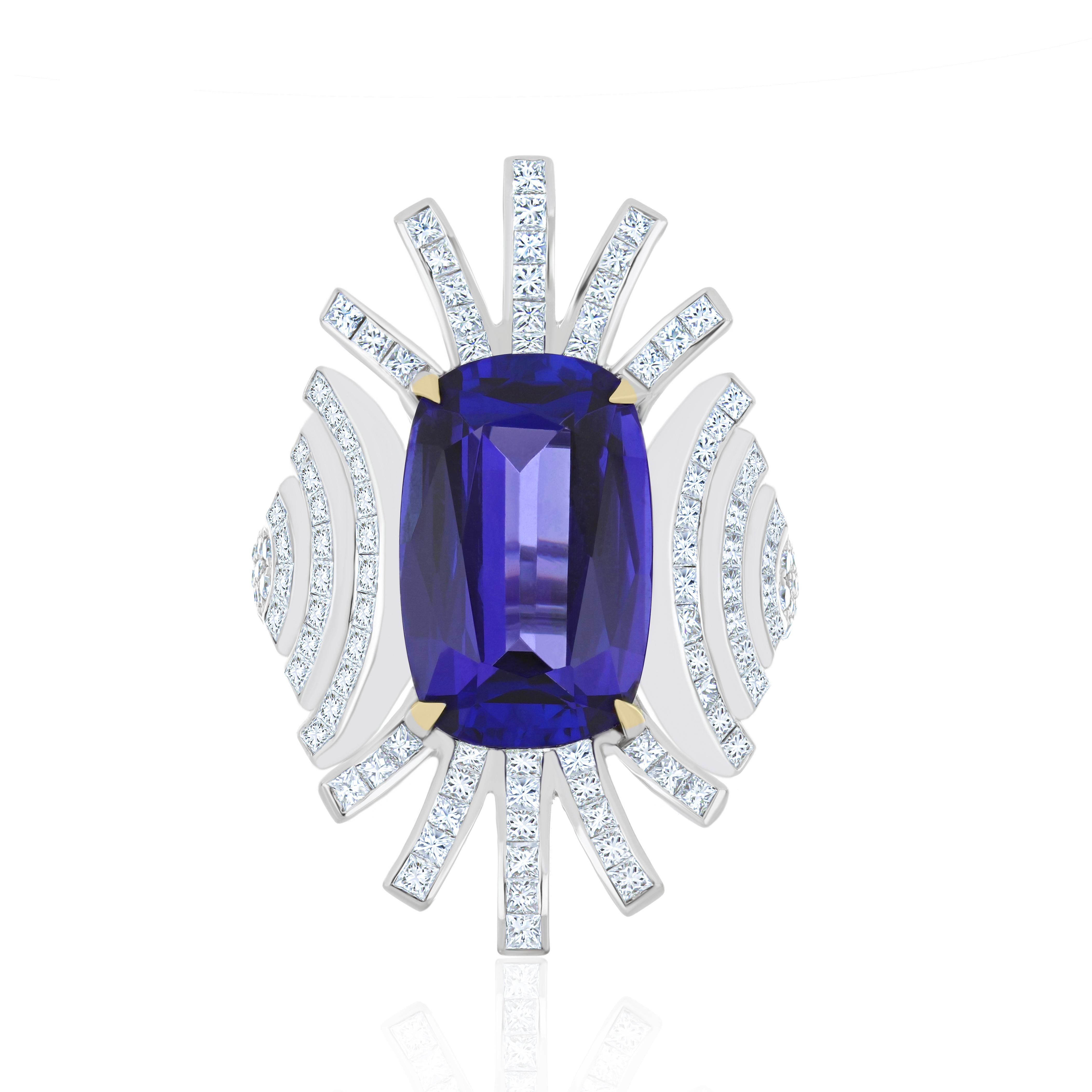 Anello con tanzanite e diamanti in oro bianco 18 carati in vendita 6