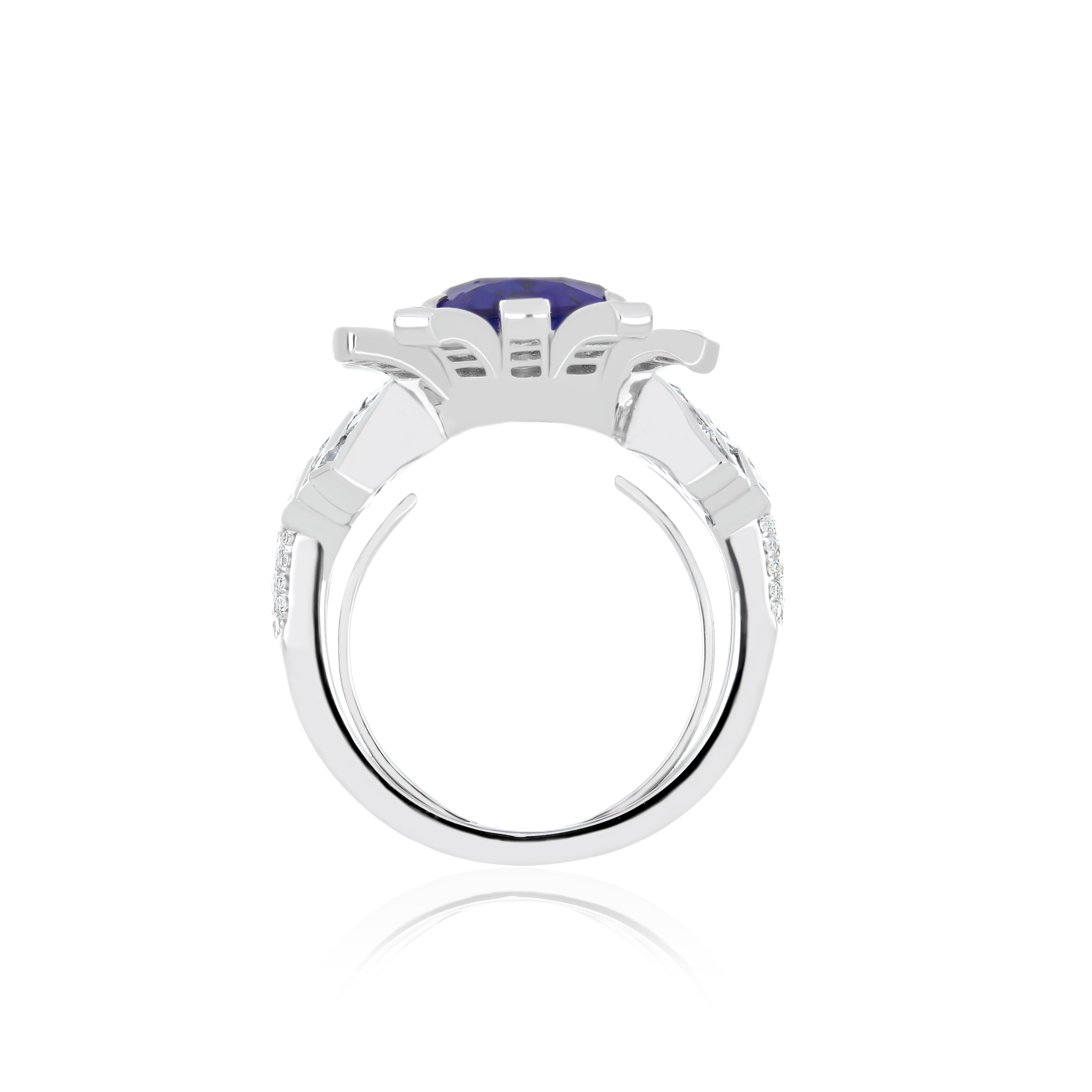 Women's Tanzanite, & Diamond Ring in 18K White Gold Ring For Sale