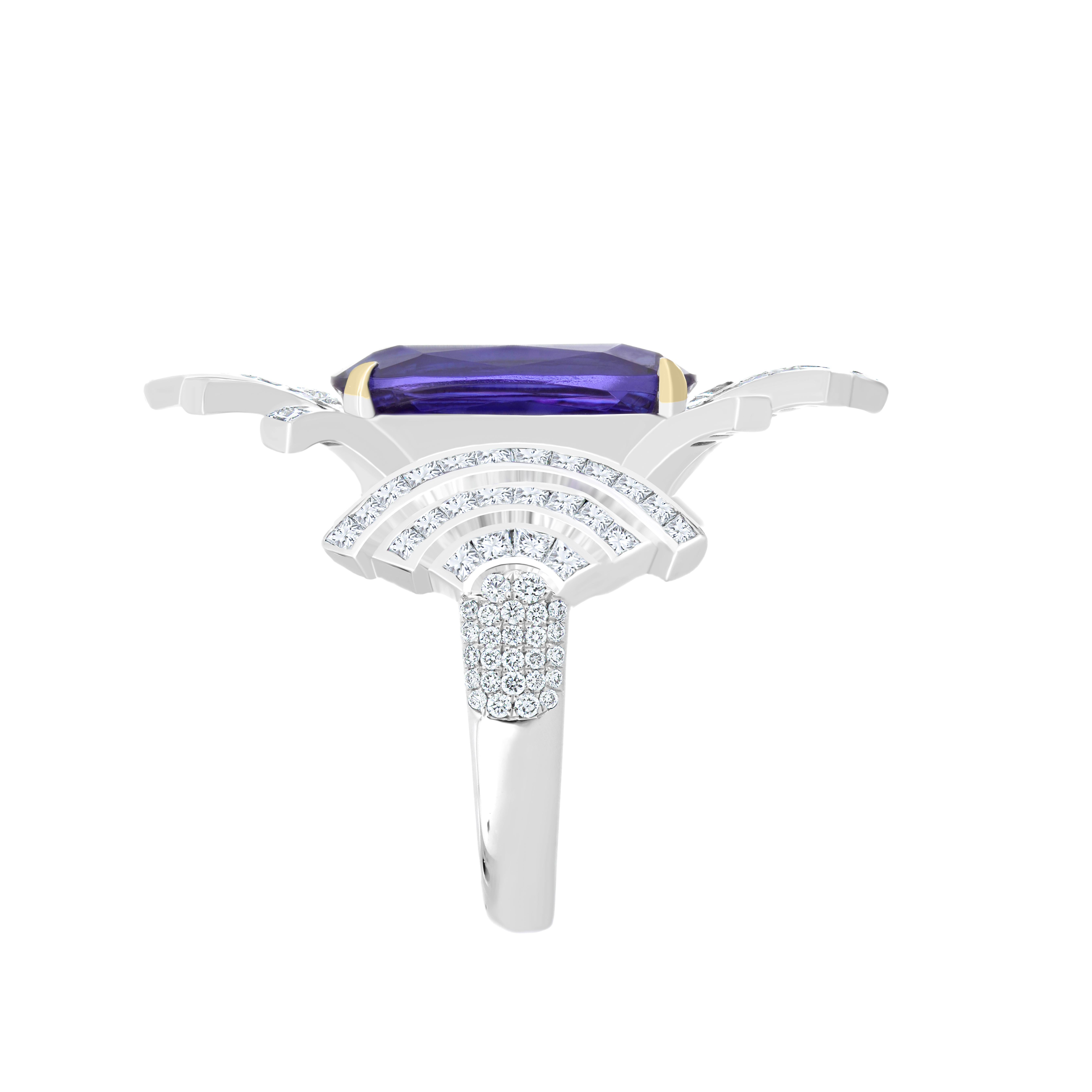 Anello con tanzanite e diamanti in oro bianco 18 carati in vendita 4