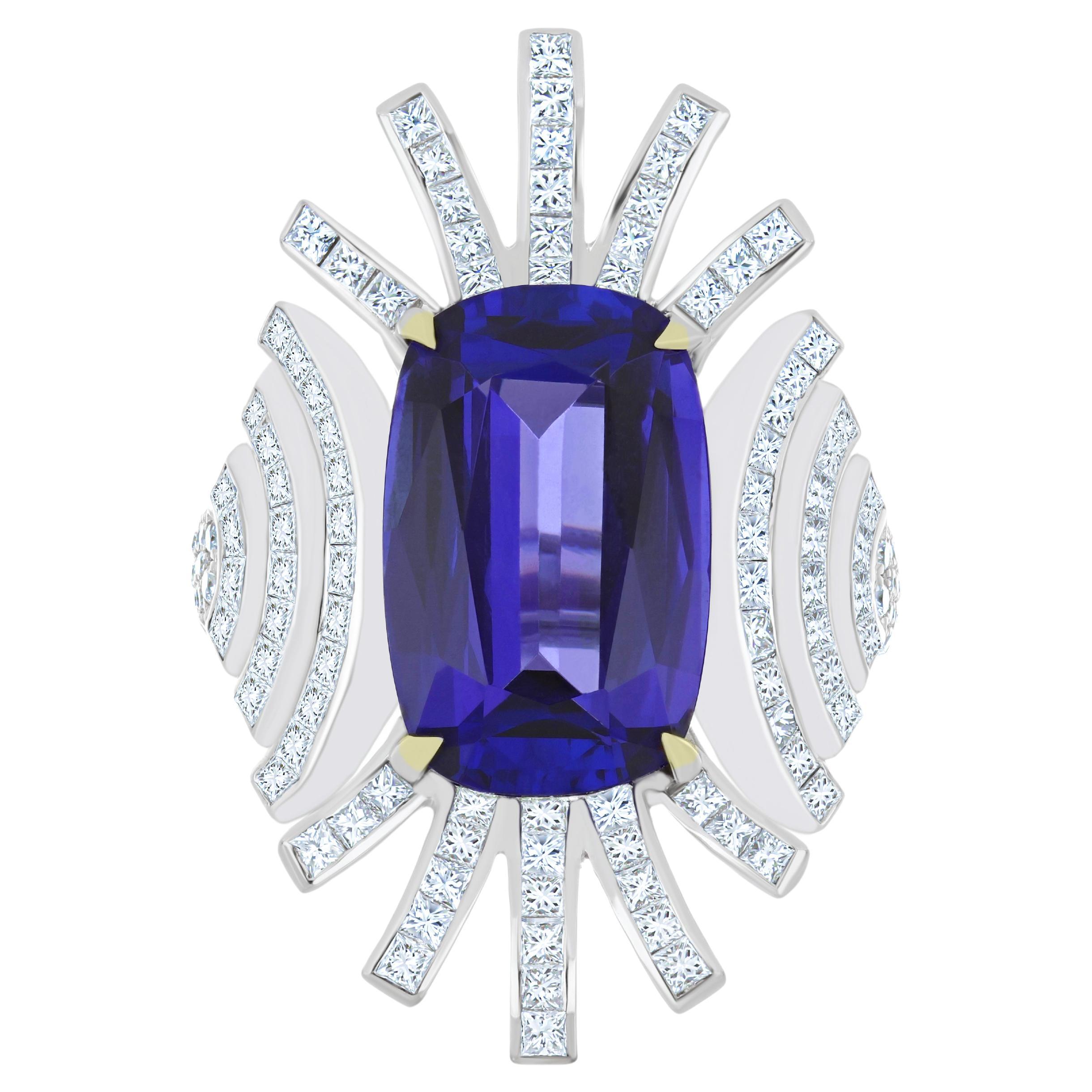 Tanzanite, & Diamond Ring in 18K White Gold Ring For Sale