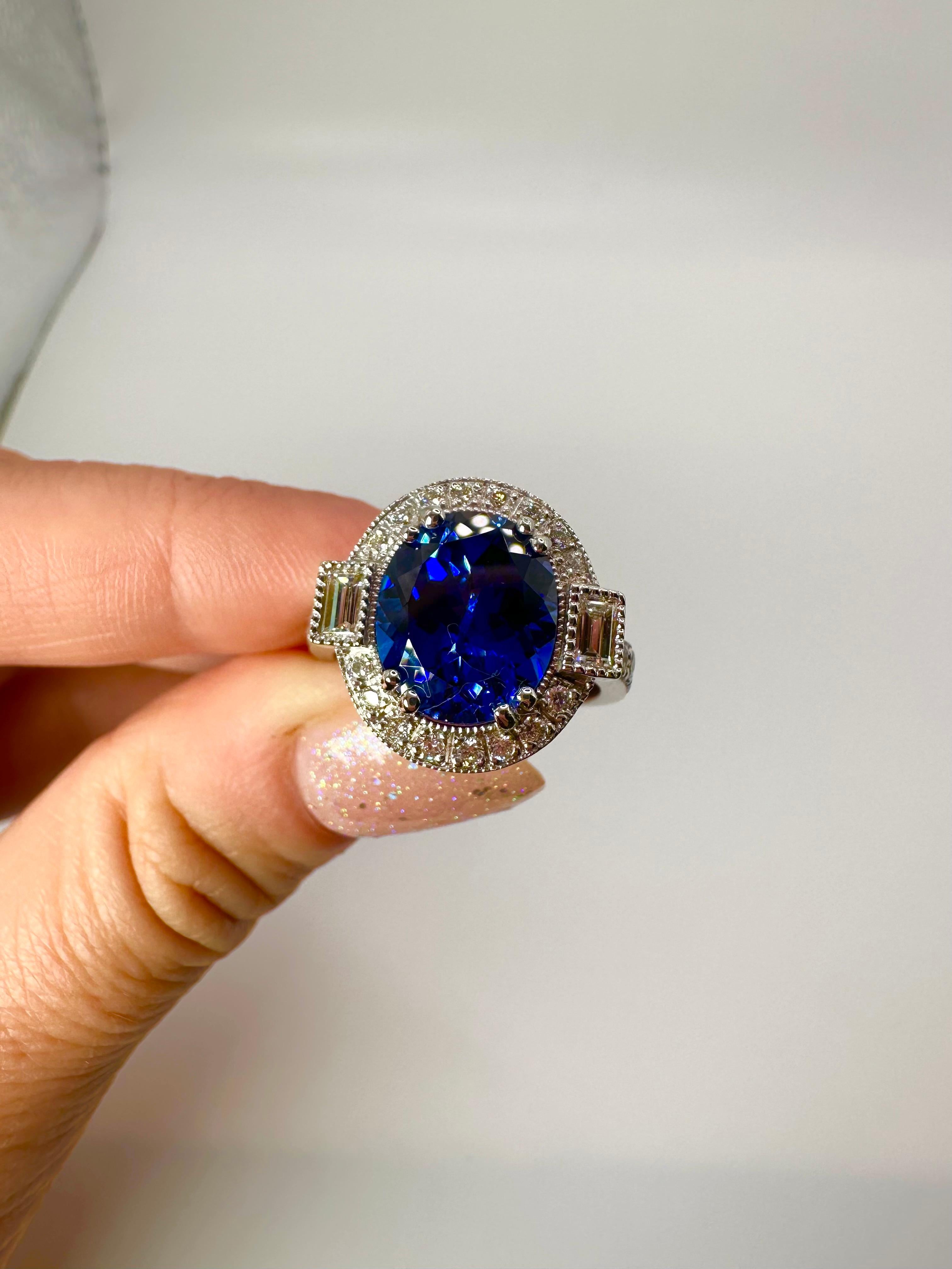 Tanzanite and Diamond Ring Rare Deep Color Tanzanite Engagement Ring For Sale 1