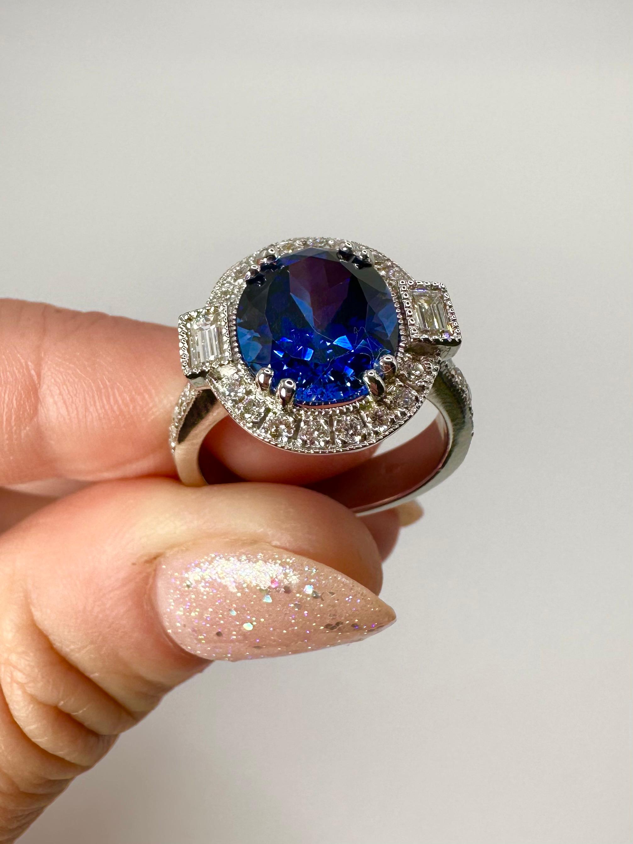Tanzanite and Diamond Ring Rare Deep Color Tanzanite Engagement Ring For Sale 2