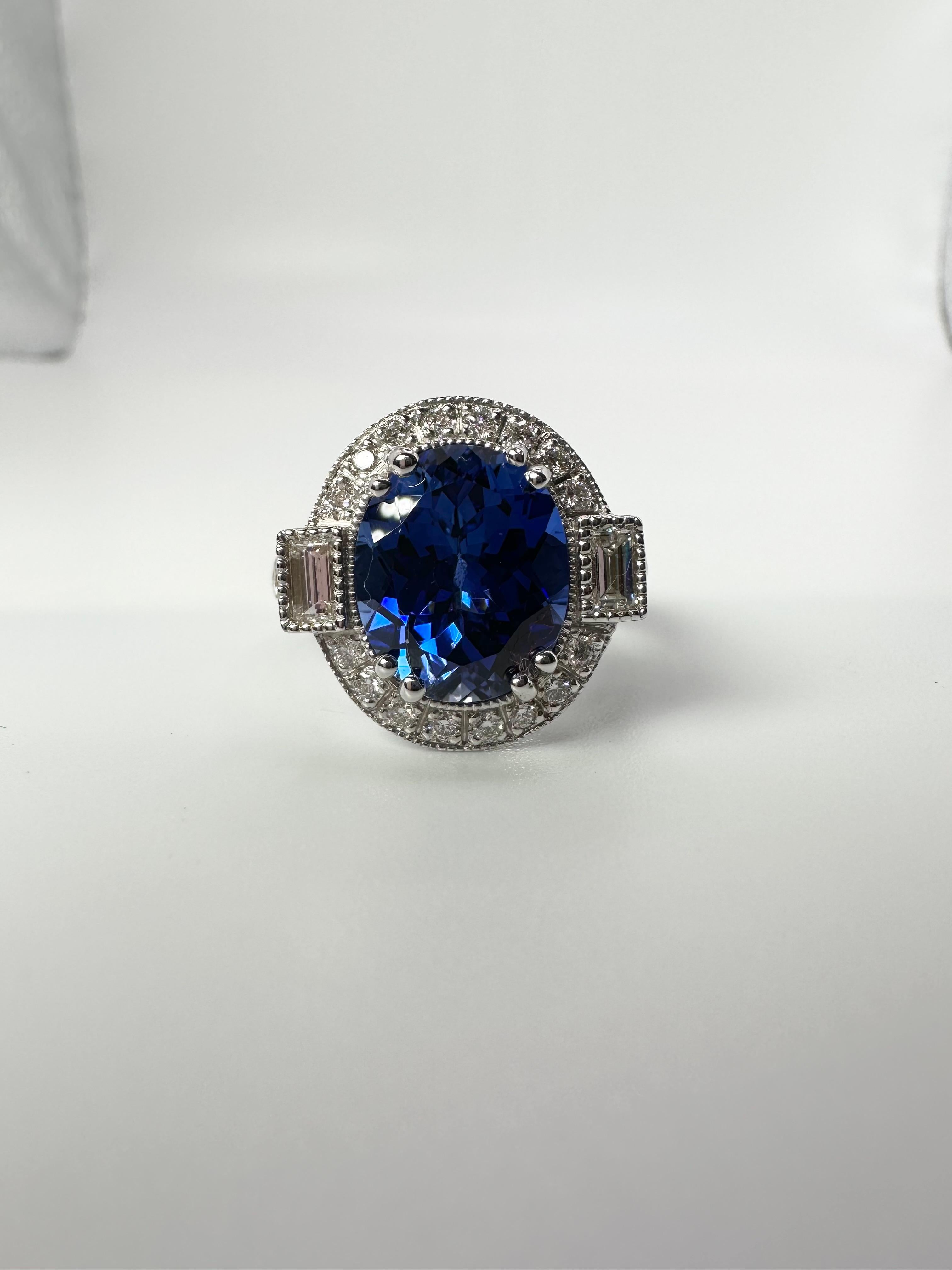 Tanzanite and Diamond Ring Rare Deep Color Tanzanite Engagement Ring For Sale 4