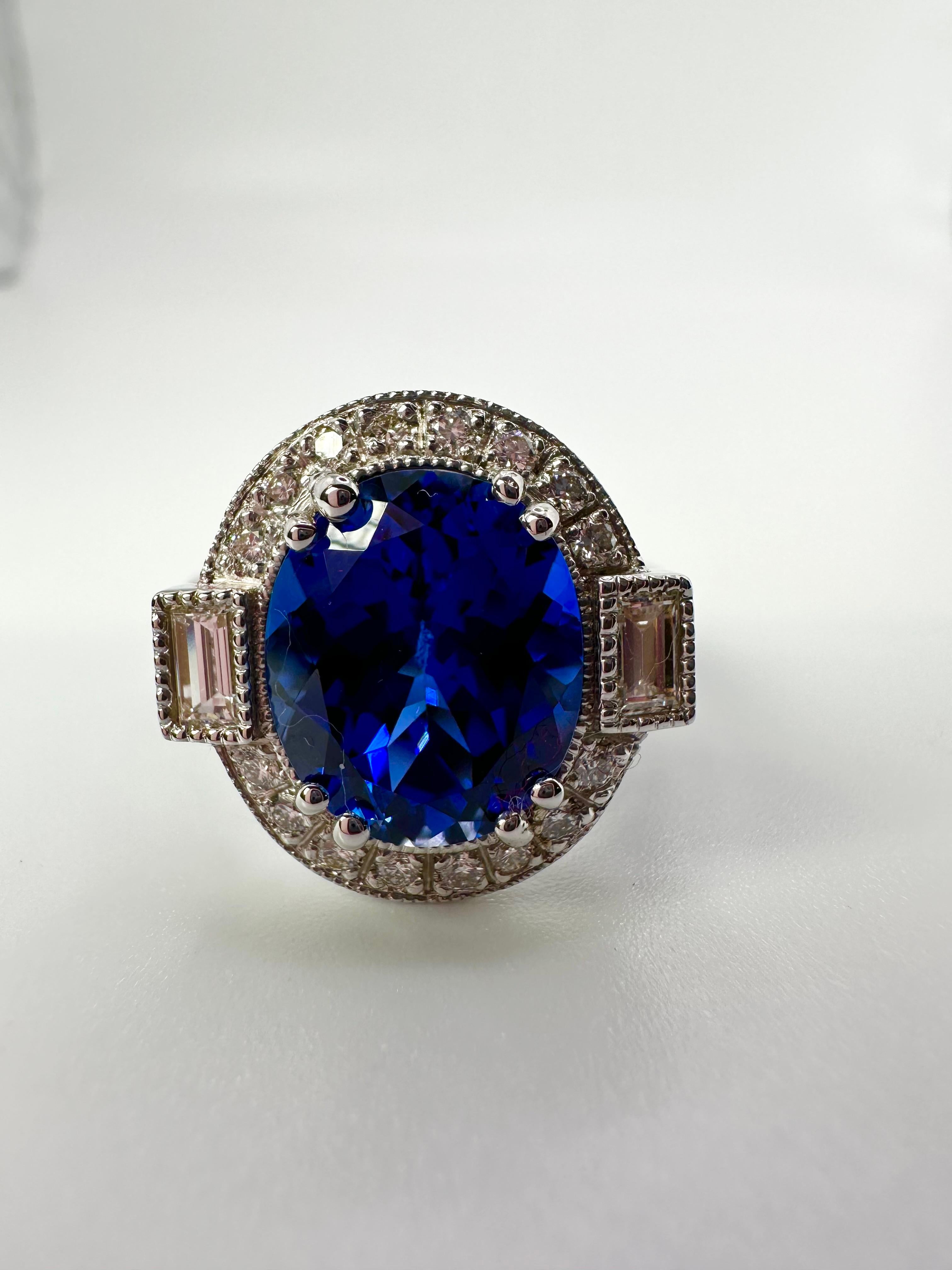Tanzanite and Diamond Ring Rare Deep Color Tanzanite Engagement Ring For Sale 5