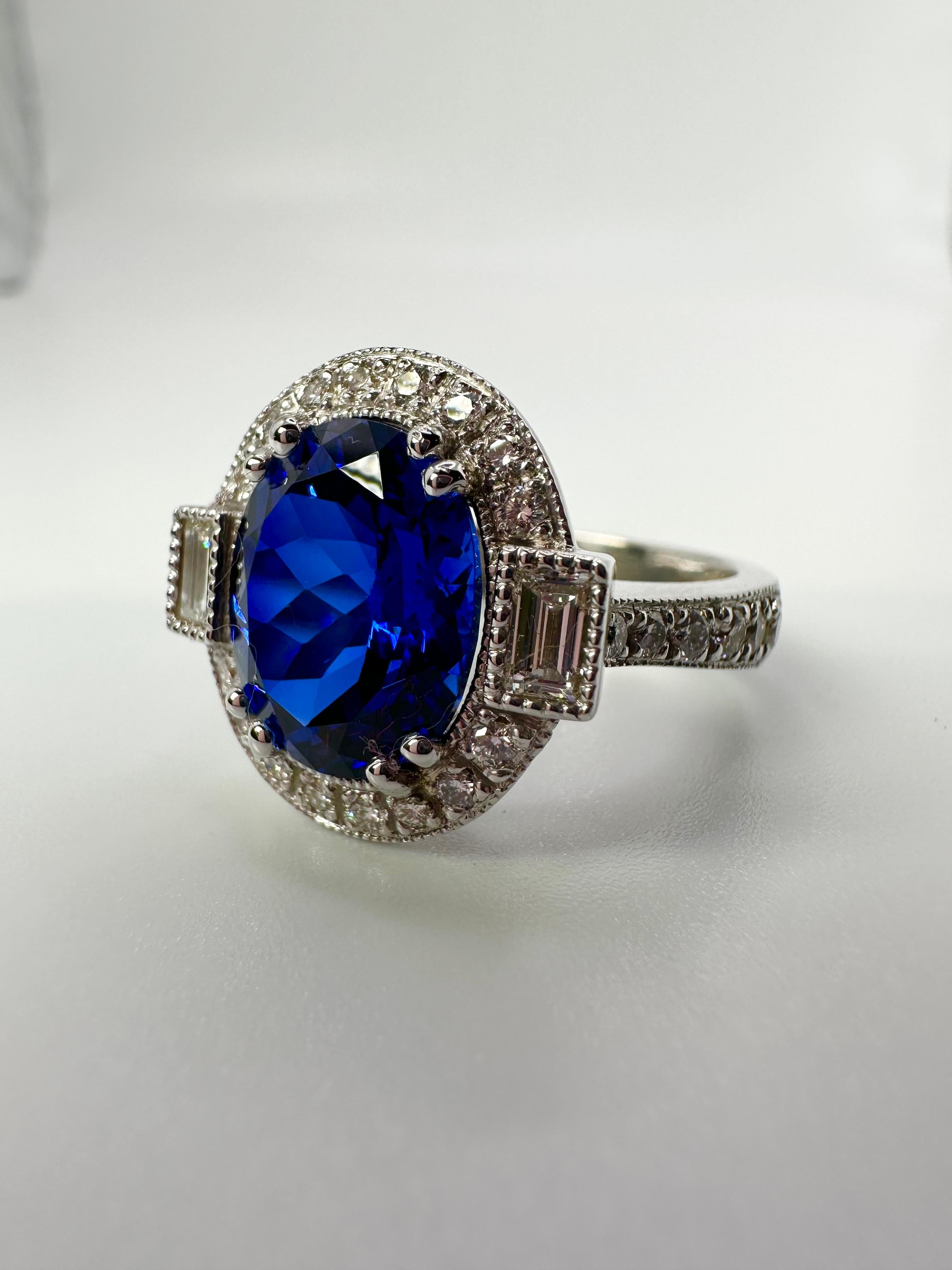 Tanzanite and Diamond Ring Rare Deep Color Tanzanite Engagement Ring For Sale 6
