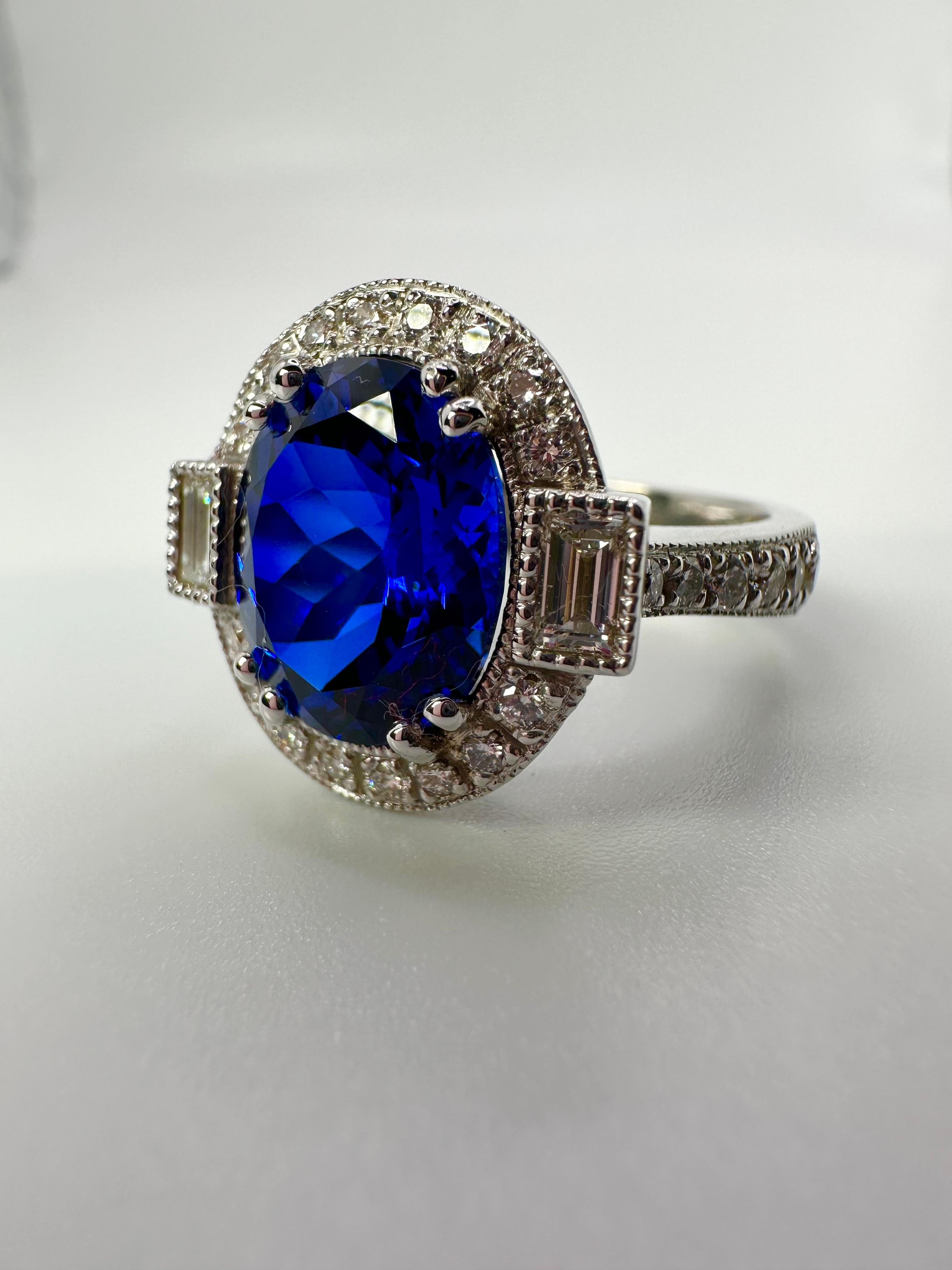 Tanzanite and Diamond Ring Rare Deep Color Tanzanite Engagement Ring For Sale 7
