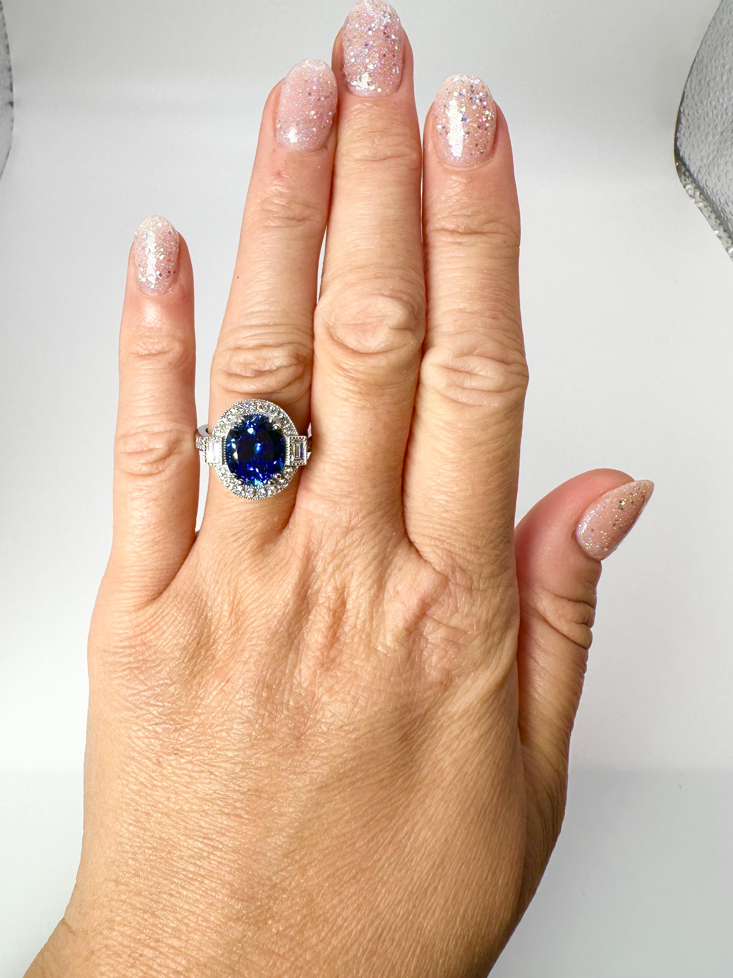 Square Cut Tanzanite and Diamond Ring Rare Deep Color Tanzanite Engagement Ring For Sale