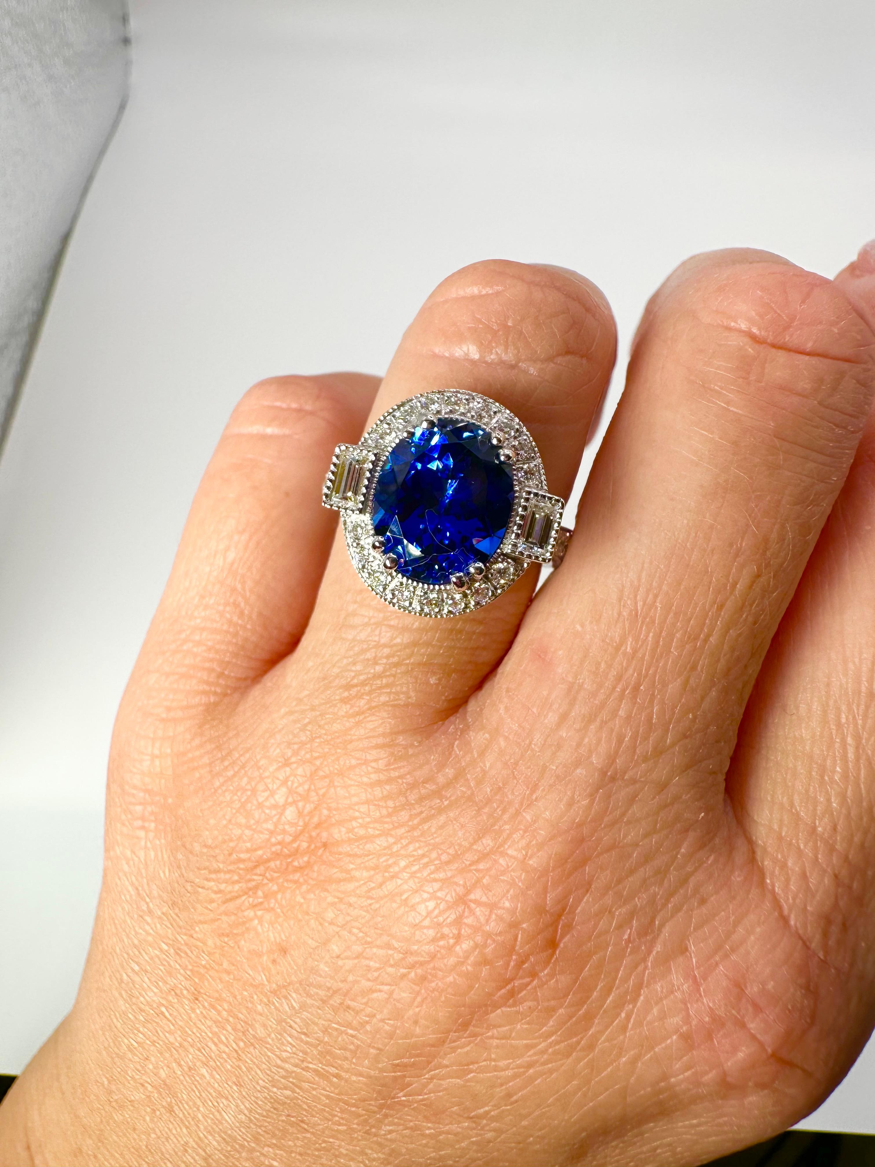 Tanzanite and Diamond Ring Rare Deep Color Tanzanite Engagement Ring In New Condition For Sale In Jupiter, FL