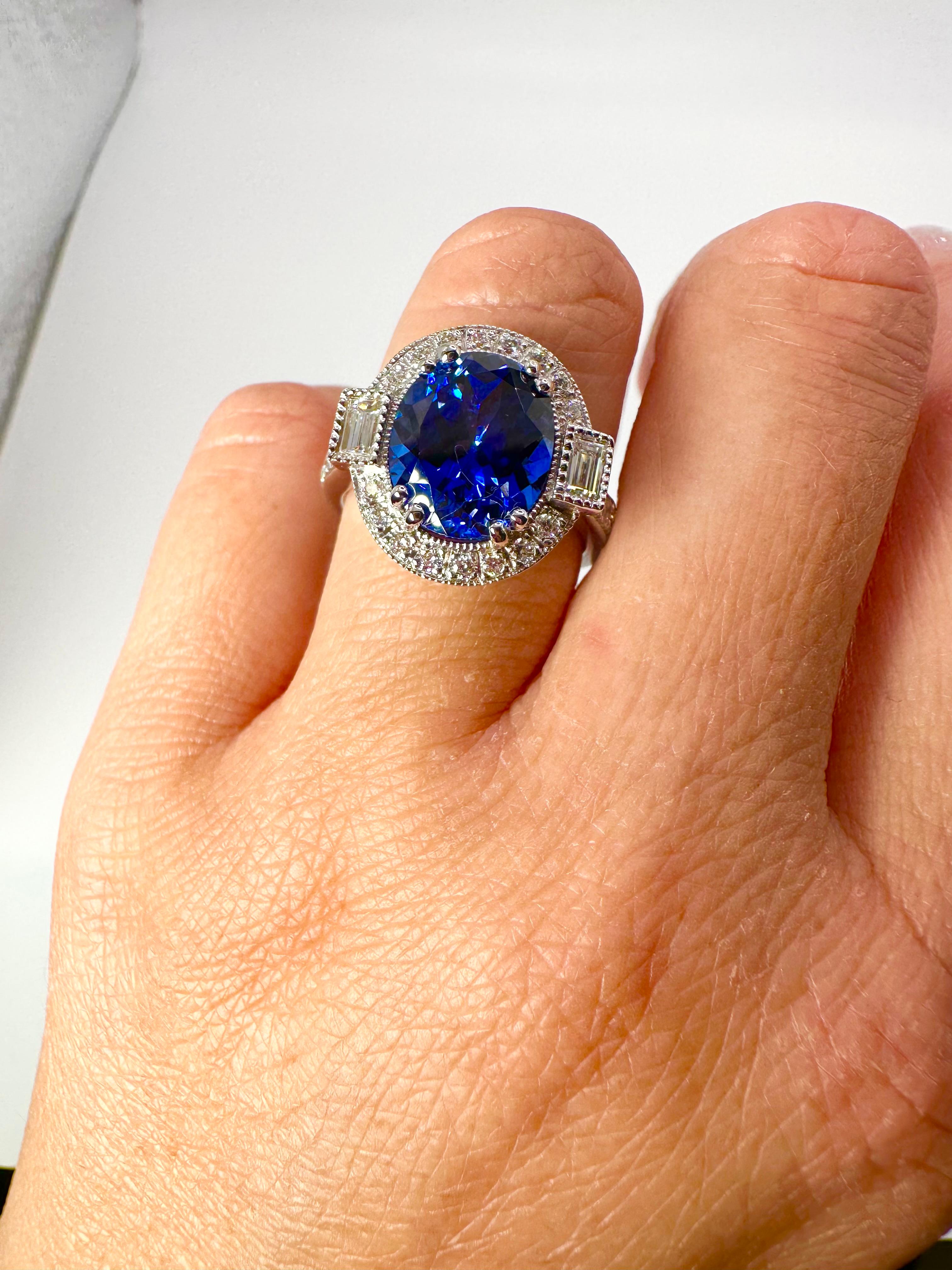 Women's Tanzanite and Diamond Ring Rare Deep Color Tanzanite Engagement Ring For Sale