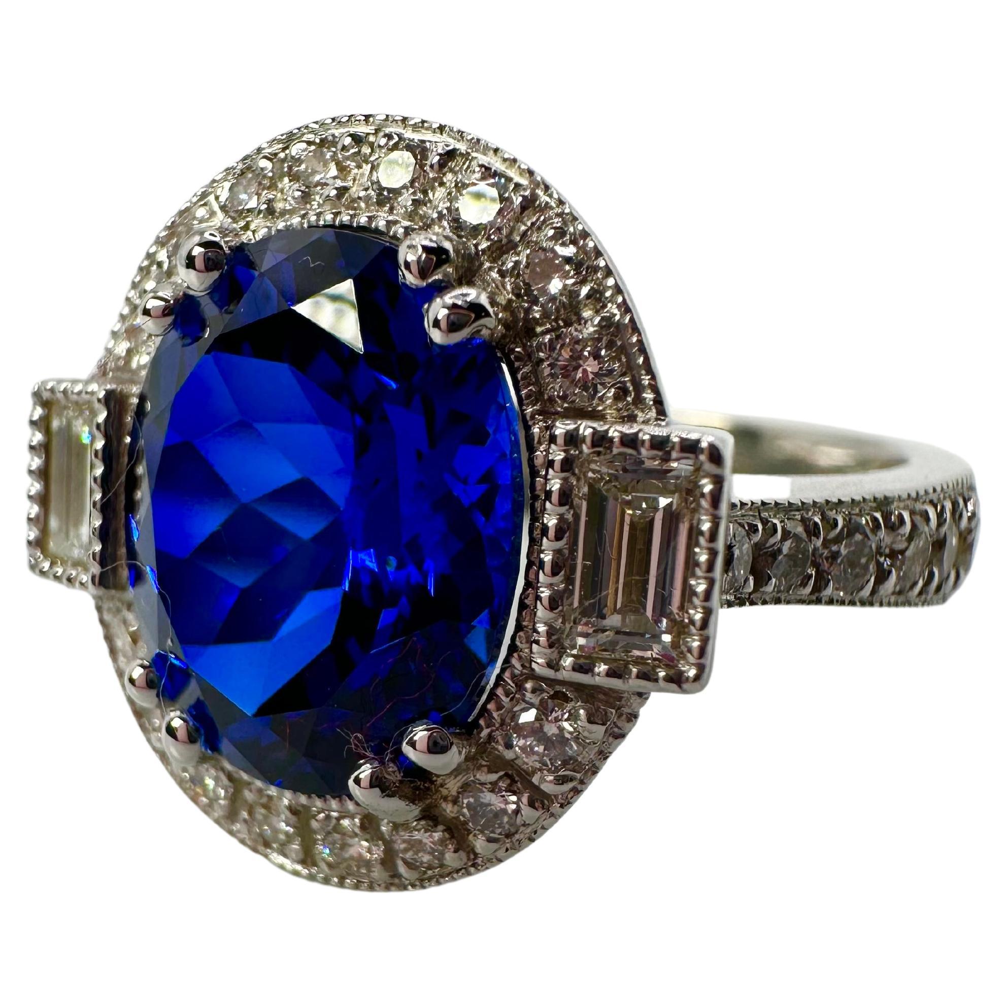 Tanzanite and Diamond Ring Rare Deep Color Tanzanite Engagement Ring For Sale