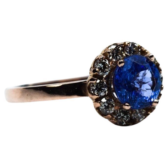 Tanzanite Diamond ring rose gold 18KT Engagement ring Halo ring