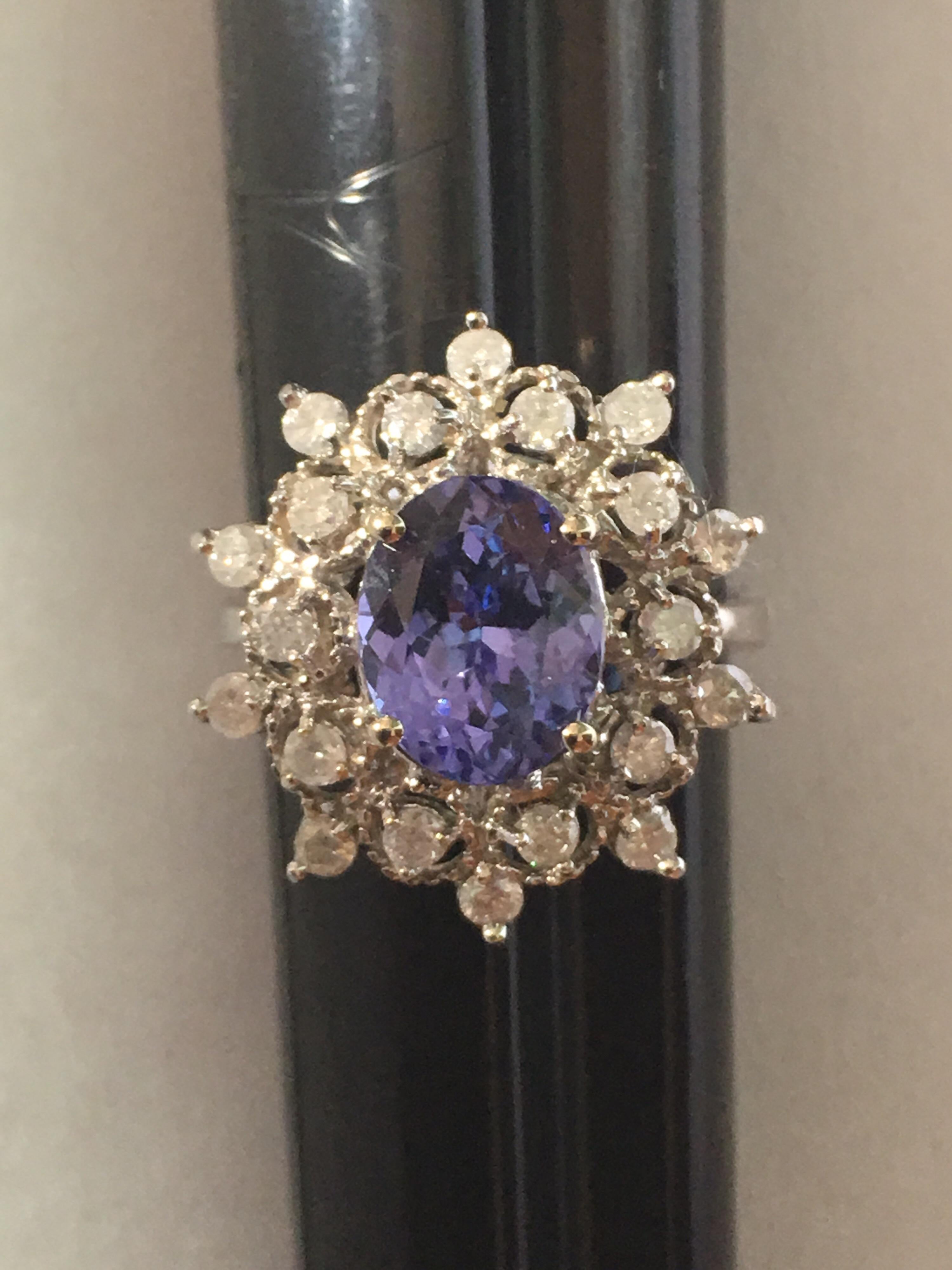 Tanzanite and Diamond Ring Set in 14 Karat White Gold 1