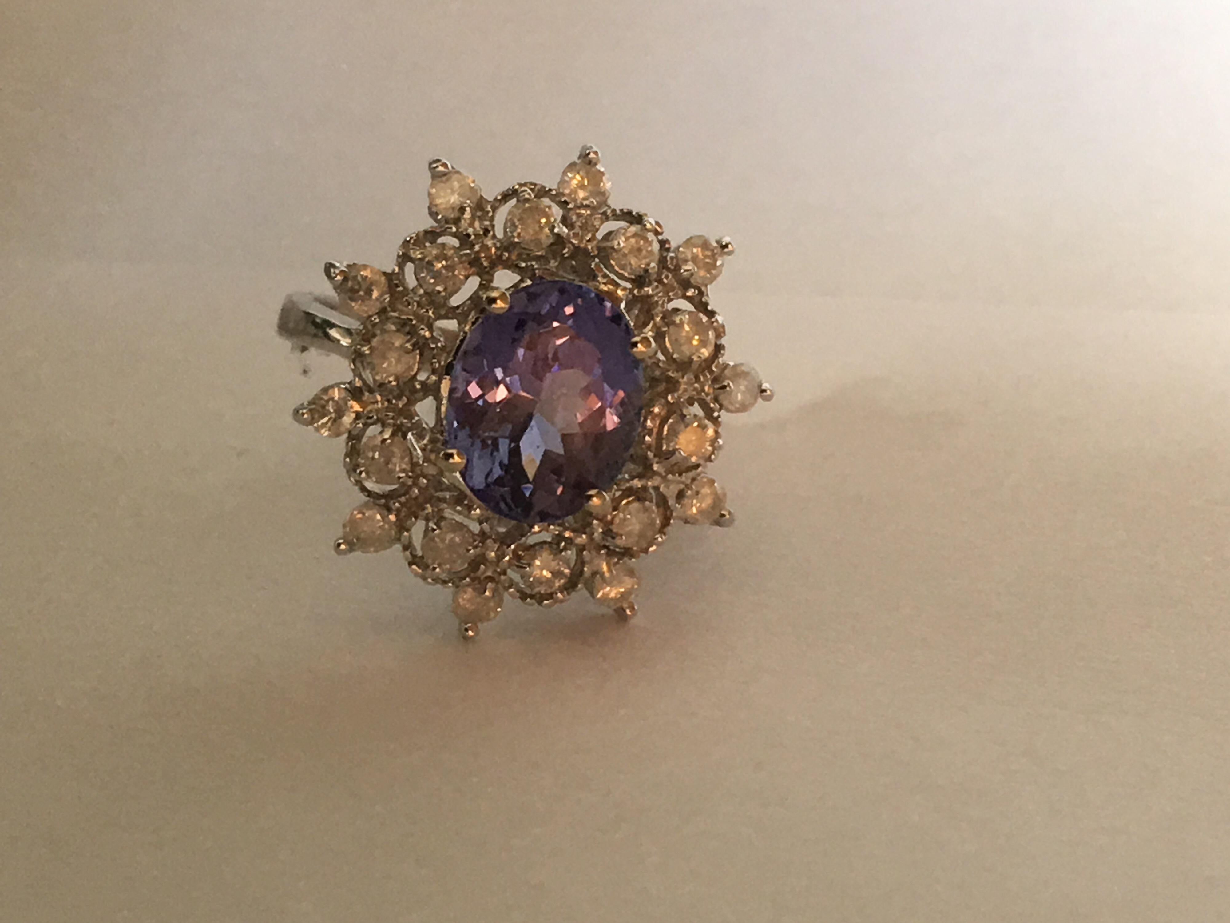 Tanzanite and Diamond Ring Set in 14 Karat White Gold 3