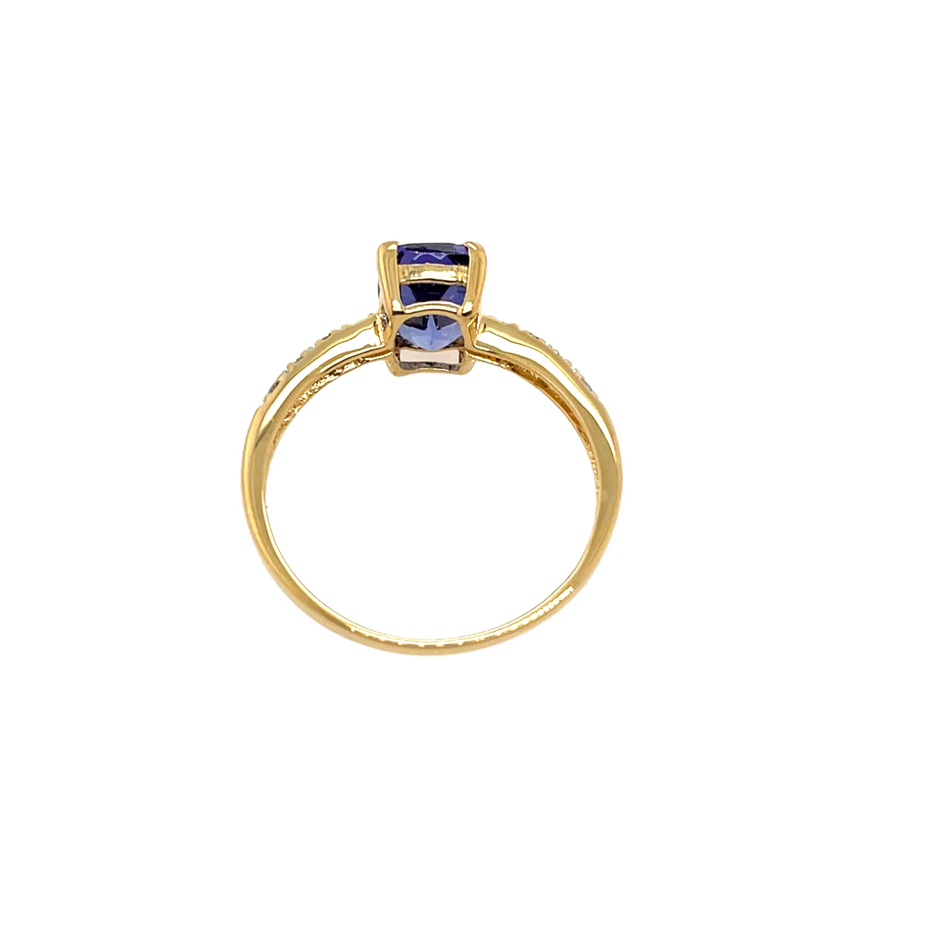 Bague en or jaune 18ct avec tanzanite et diamant Excellent état - En vente à London, GB