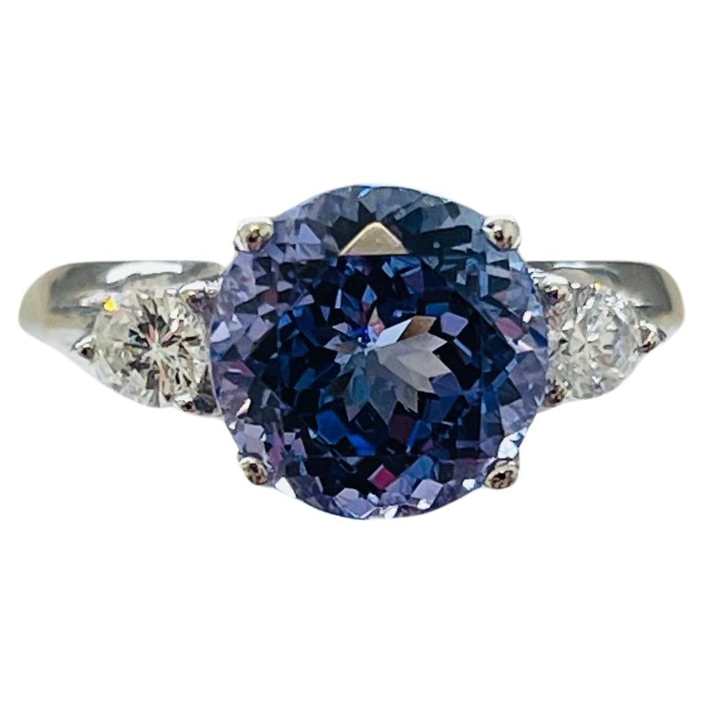 Tanzanite Diamond ring Three Stone Diamond Engagement Ring 18KT white gold