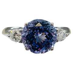 Tanzanite Diamond ring Three Stone Diamond Engagement Ring 18KT white gold