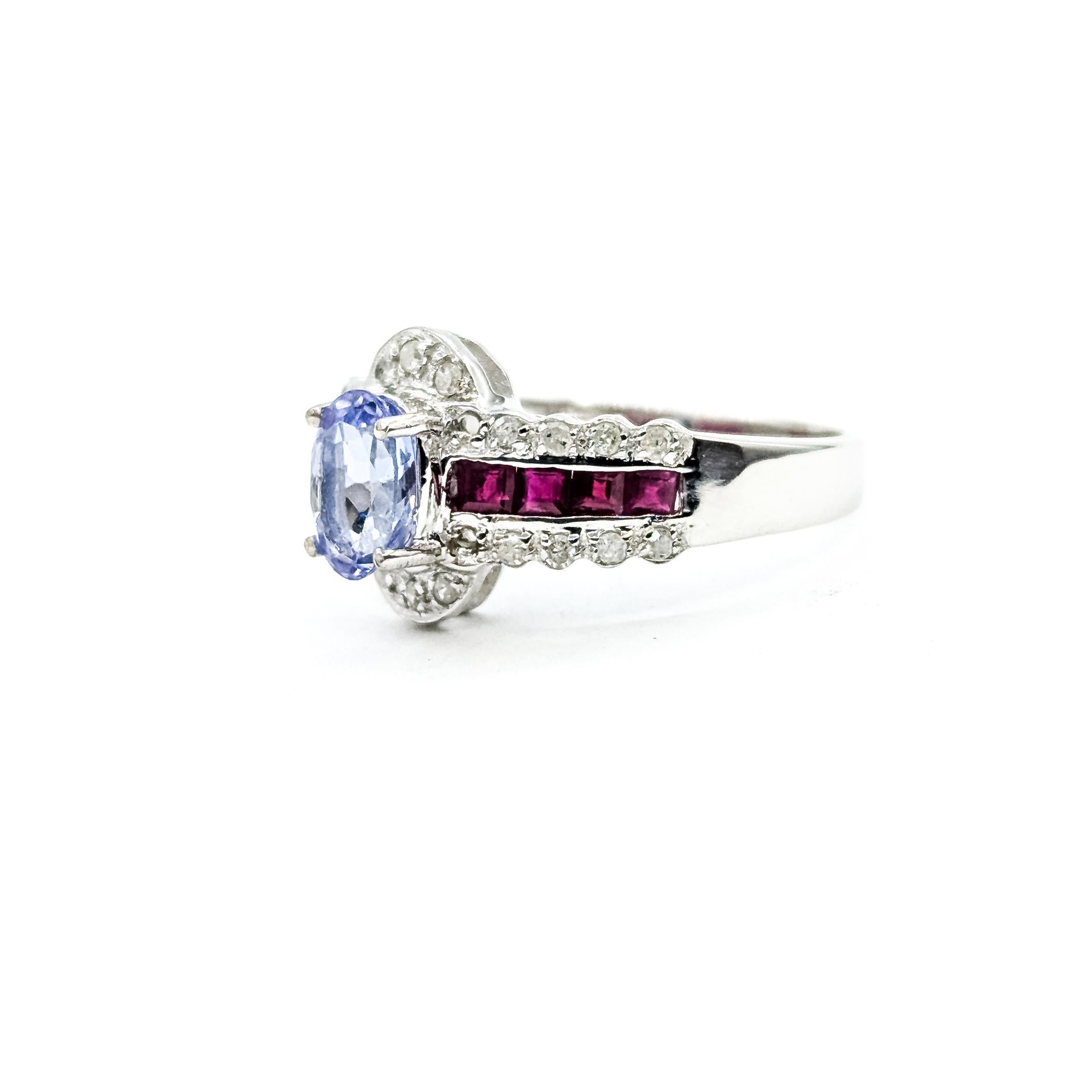 Contemporaneo Tanzanite, Diamond & Ruby Ring in 14k white gold in vendita