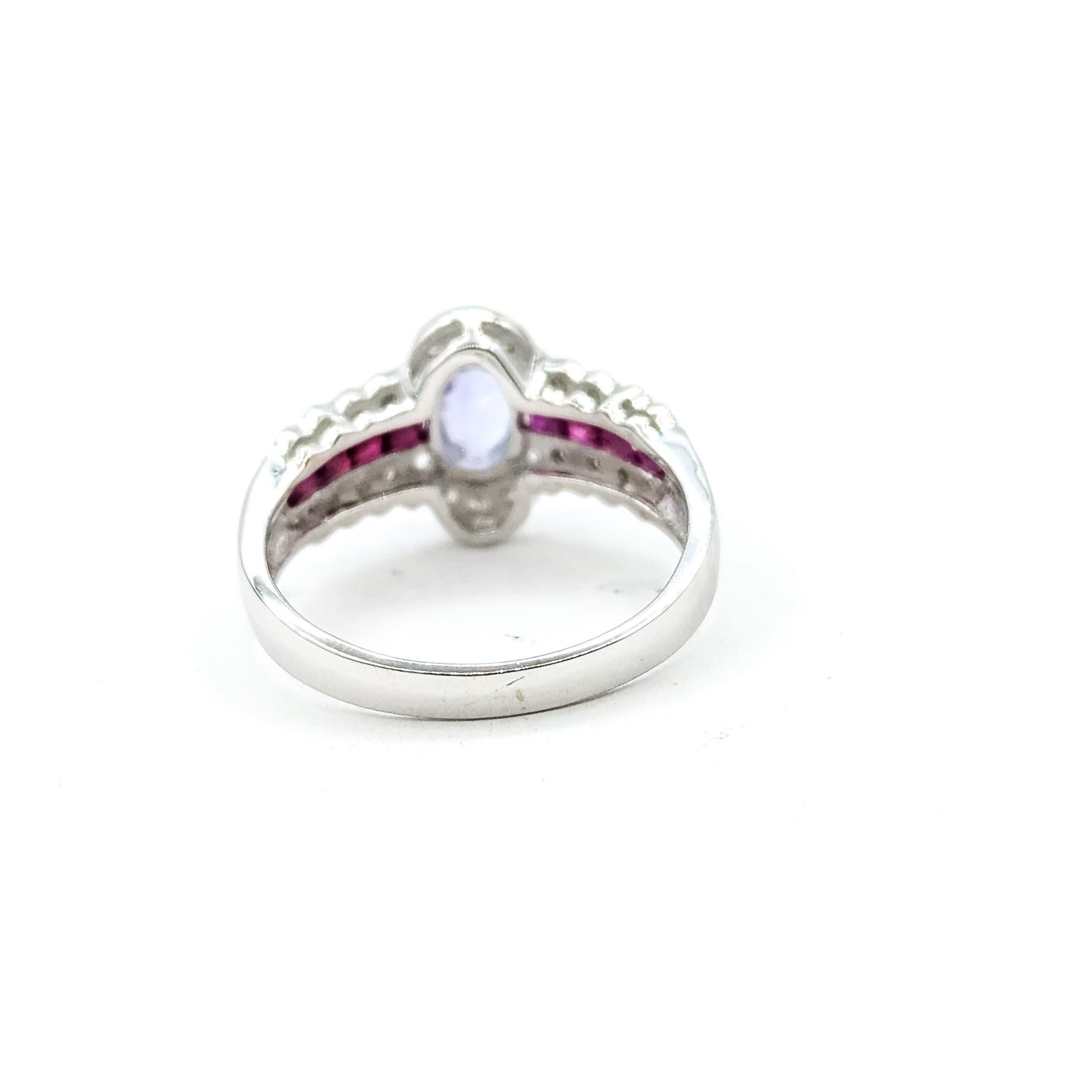 Tanzanite, Diamond & Ruby Ring in 14k white gold in vendita 2