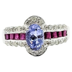 Tanzanite, Diamond & Ruby Ring in 14k white gold