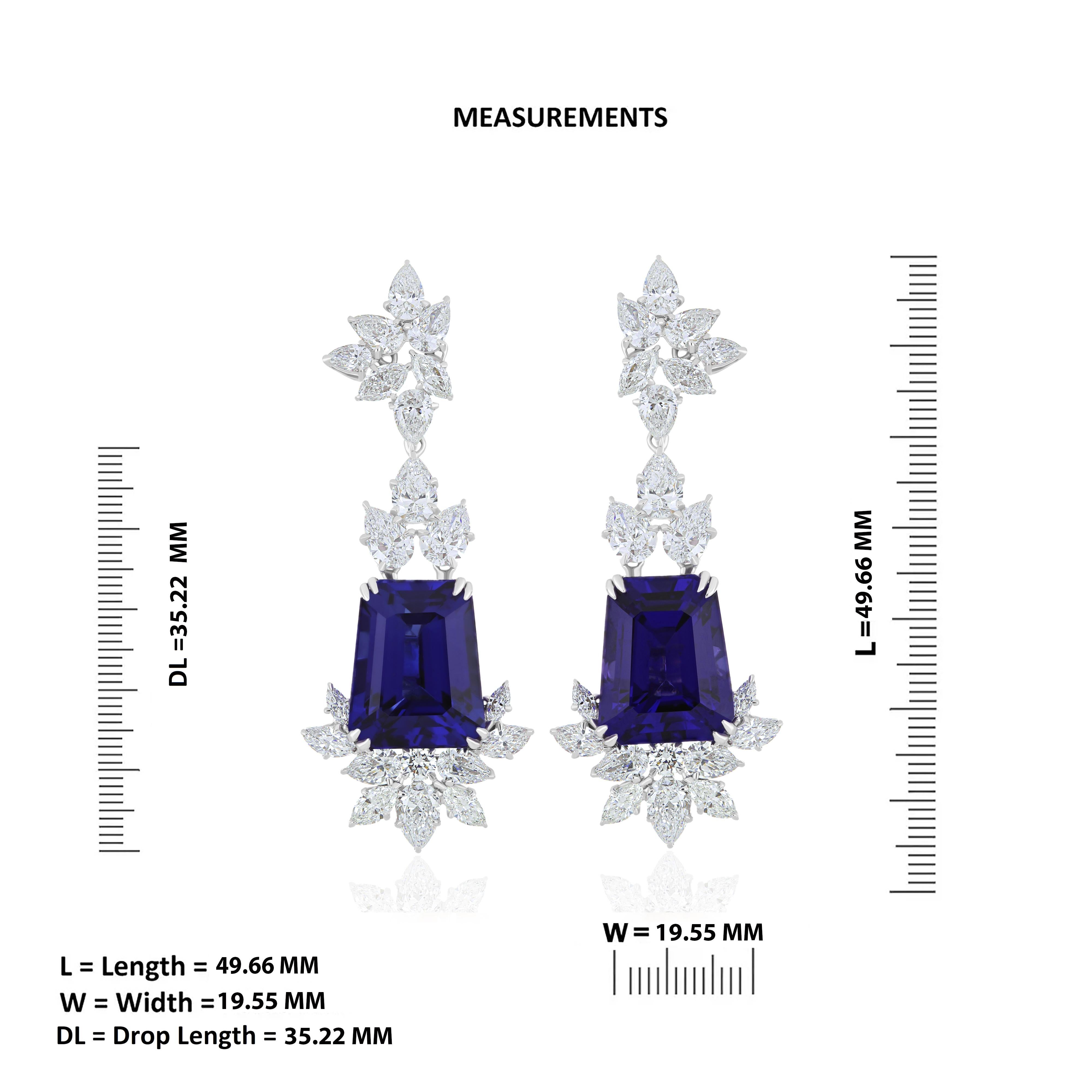 Women's Tanzanite & Diamond set Hand Crafted Earring in 18 Karat White Gold  For Sale