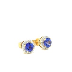 6mm, Tanzanite Diamond set in 14K Yellow Gold Earrings