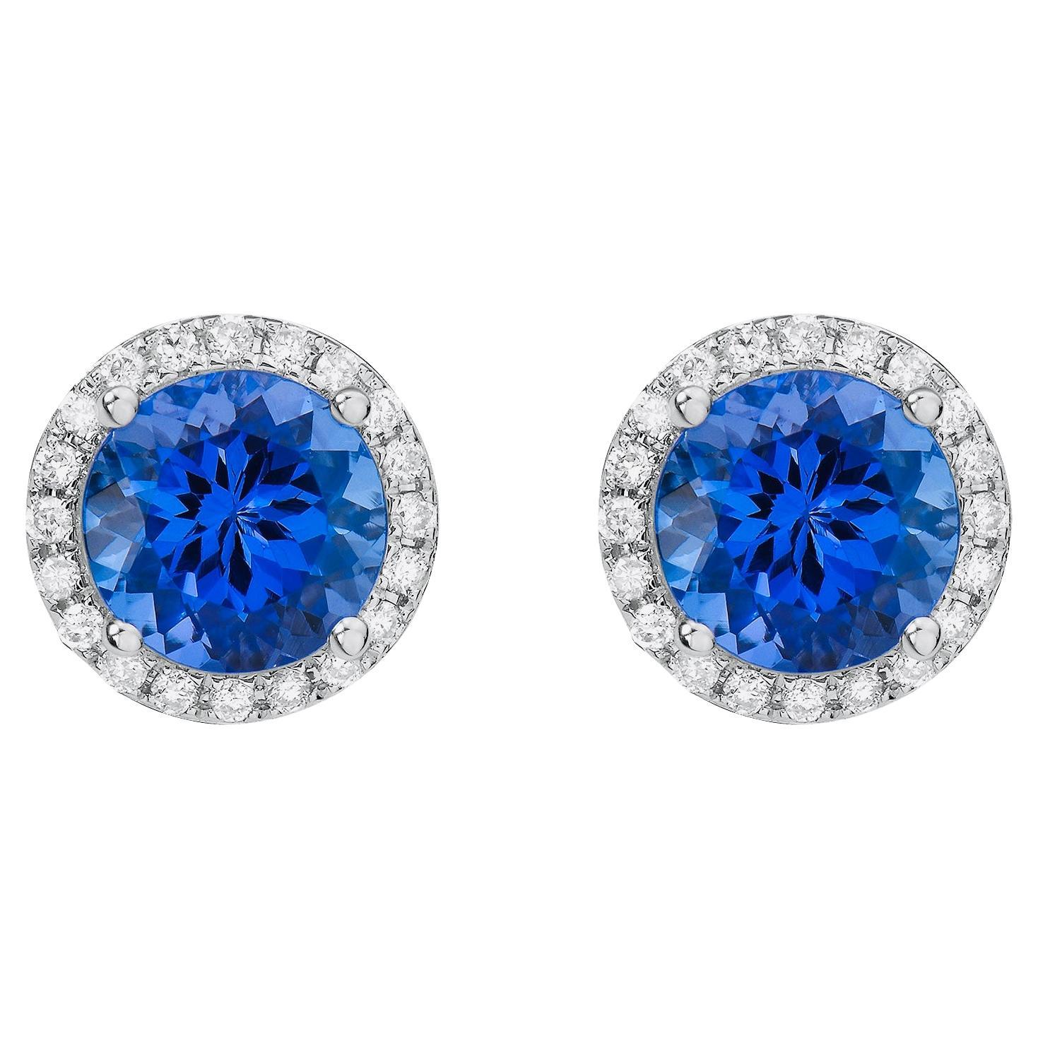 6mm, Tanzanite Diamond set in 14K Yellow Gold Earrings For Sale