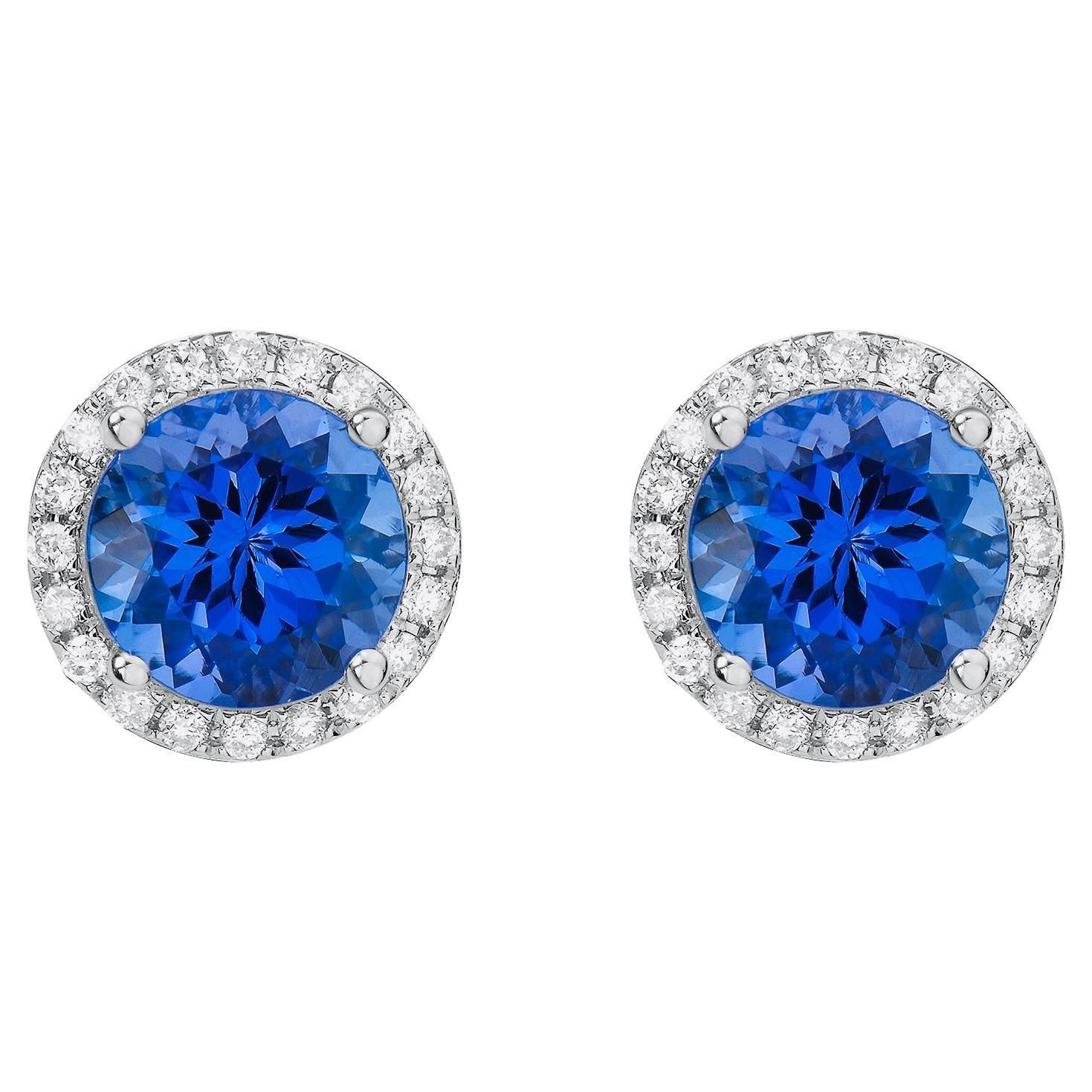 6mm, Tanzanite Diamond set in 14K Yellow Gold Earrings