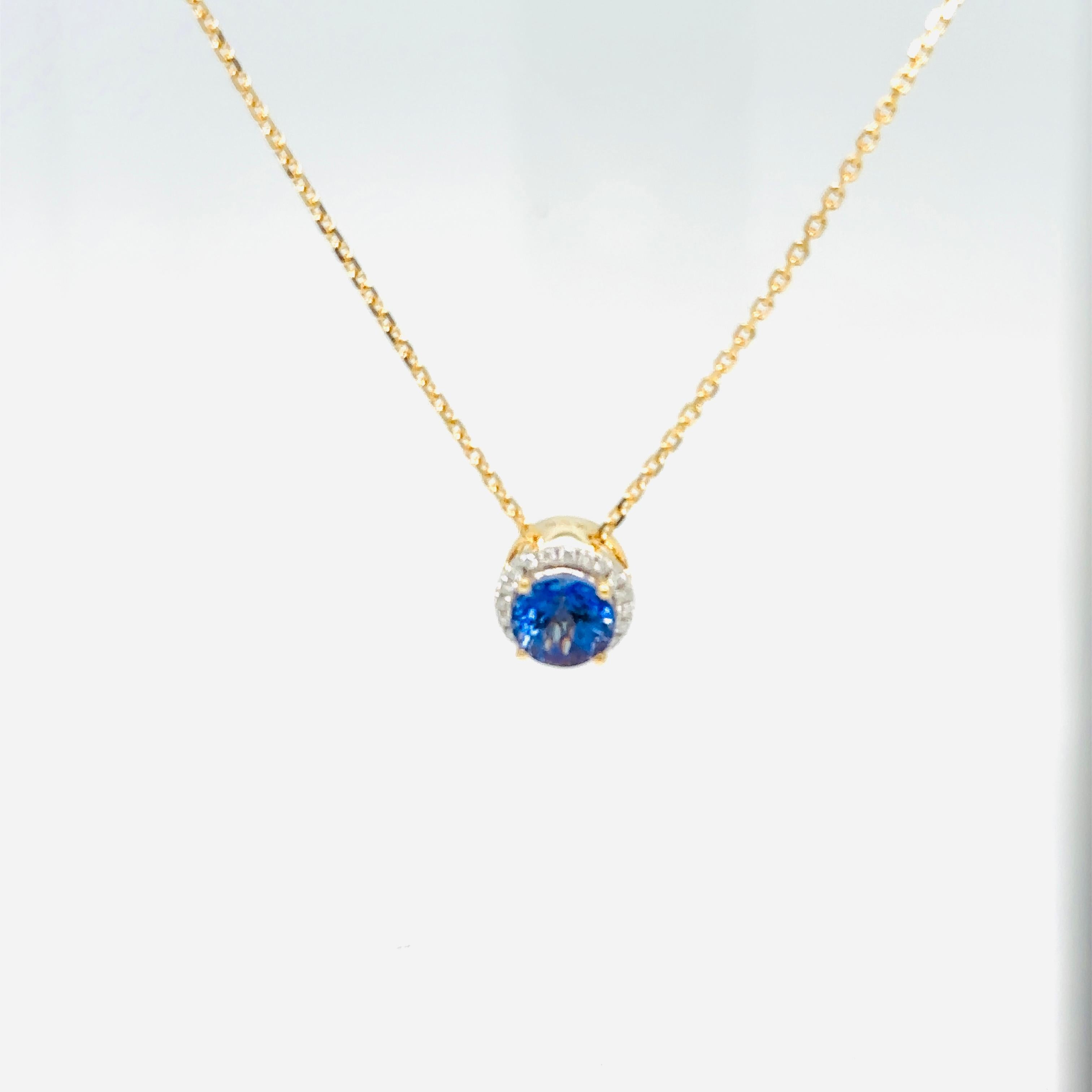 Elegant Tanzanite pendant in Round shape bounded by Round diamonds on 360 degrees.

Secure Yours Today: Limited stock available. Don't miss the chance to secure your Tanzanite Diamond Pendant today. It's not just a pendant; it's a way of