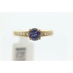 Tanzanite diamond Solitaire ring. 14k Round Tanzanite and Diamond engagement
