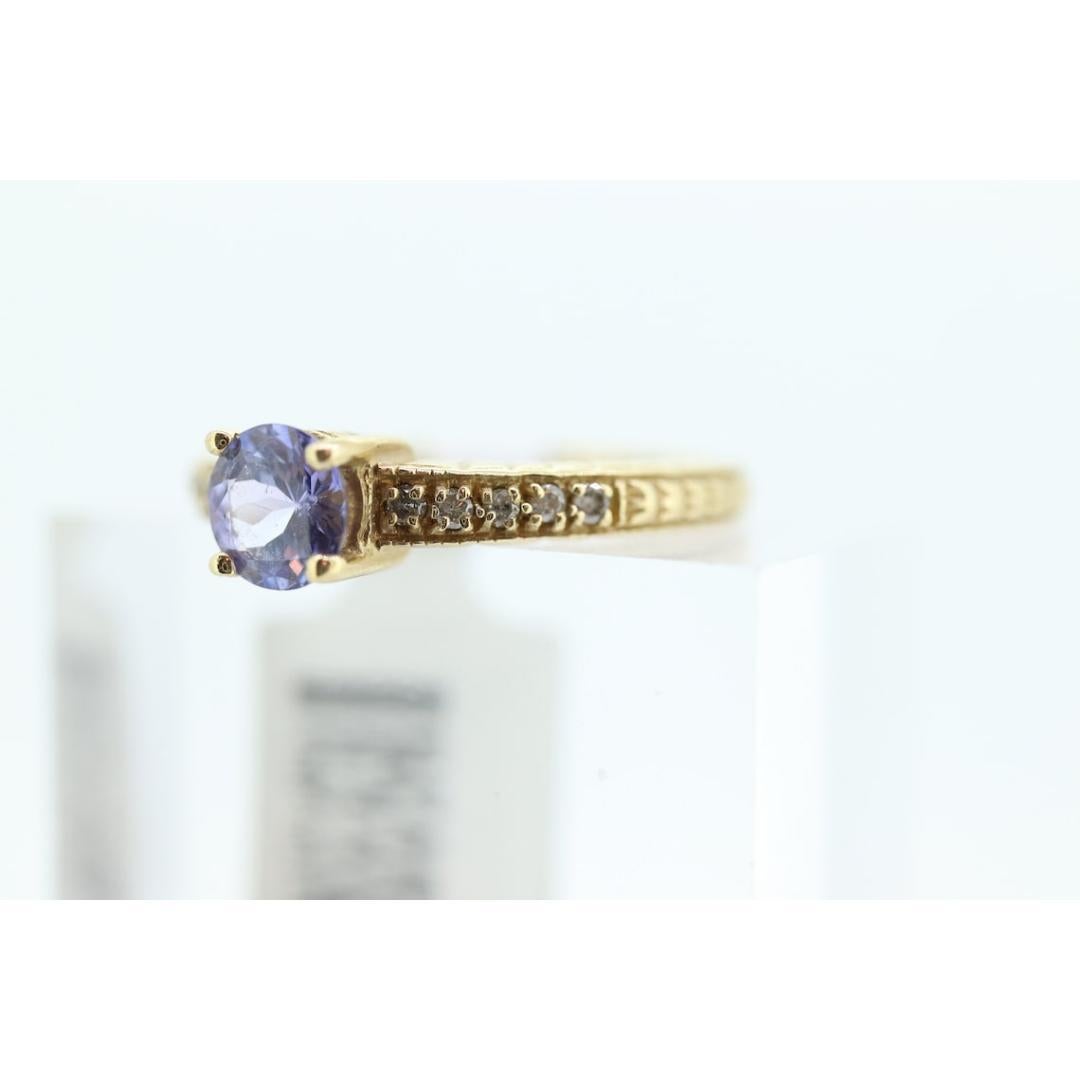 Tanzanita diamante Anillo solitario. Compromiso de tanzanita redonda y diamante de 14k en venta 1