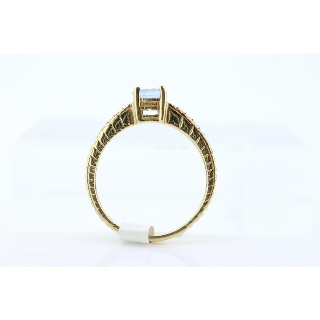 Tanzanita diamante Anillo solitario. Compromiso de tanzanita redonda y diamante de 14k en venta 3